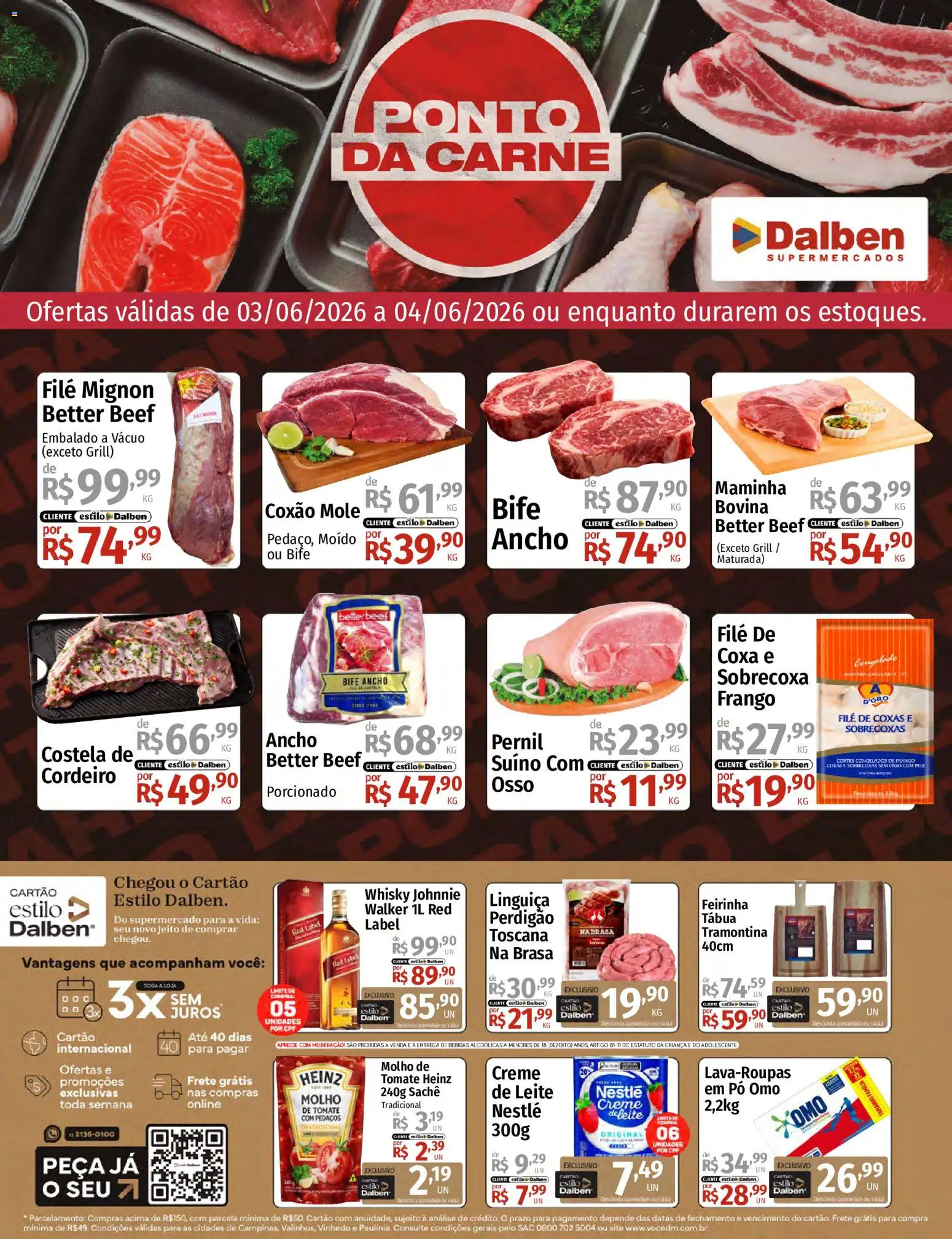 Supermercado Dalben Folheto - válido de 03.06.2026 | Página: 1 | Produtos: Pó, Whisky, Linguiça, Maminha