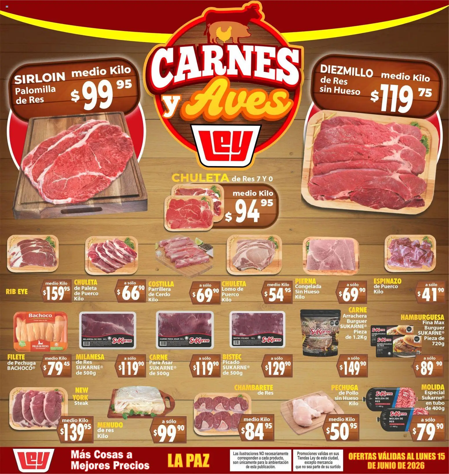 Nuevas ofertas de Casa Ley válidas en toda la República Mexicana desde el 13.06.2026. ¡Encuentra las mejores ofertas en Casa Ley folleto Carnes y Aves La Paz! | Página: 1 | Productos: Pollo, Milanesa, Paleta, Cerdo