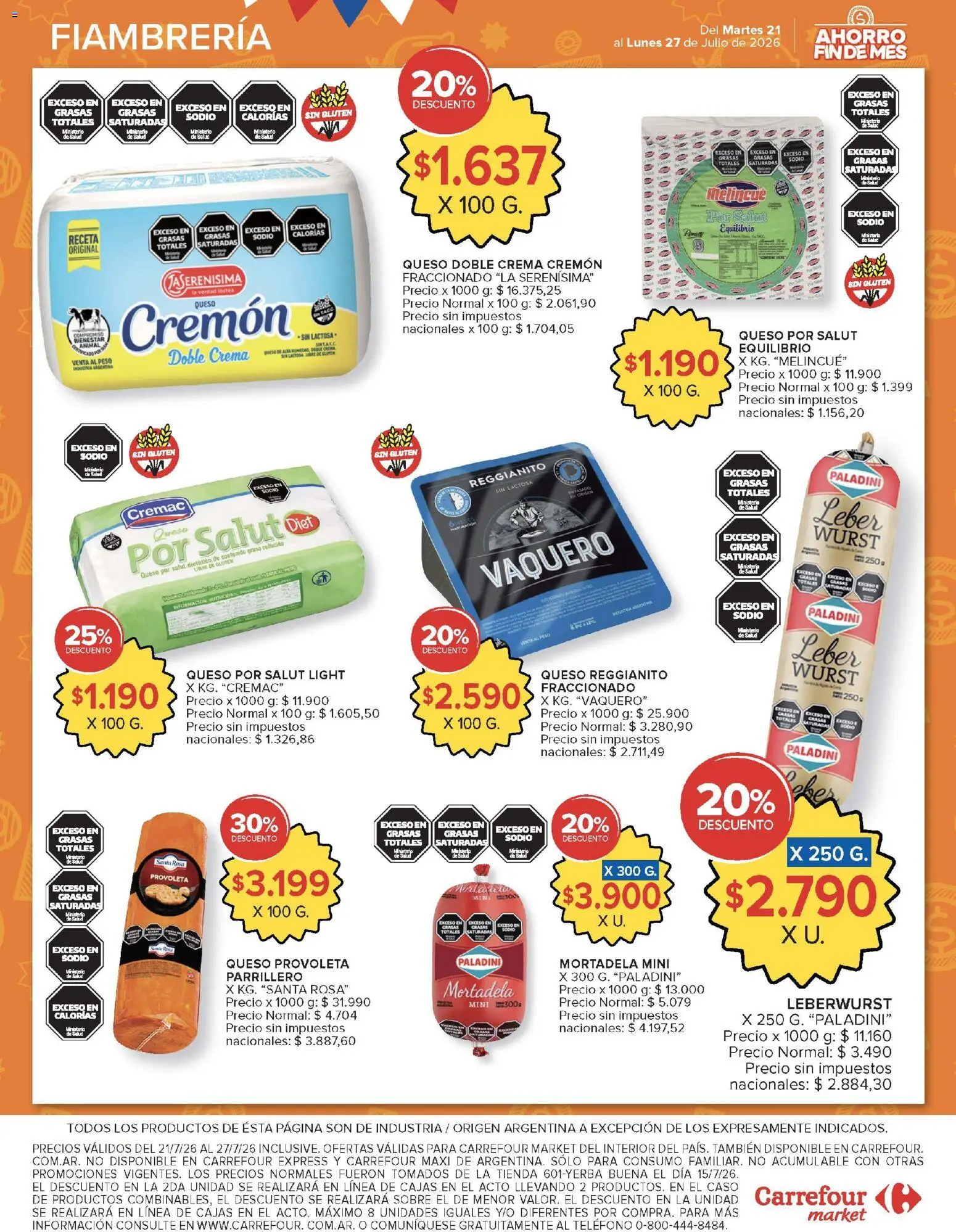 Carrefour Market catálogo │ válido desde el 21/07/2026 | Página: 4 | Productos: Teléfono, Sobre, Mortadela, Queso