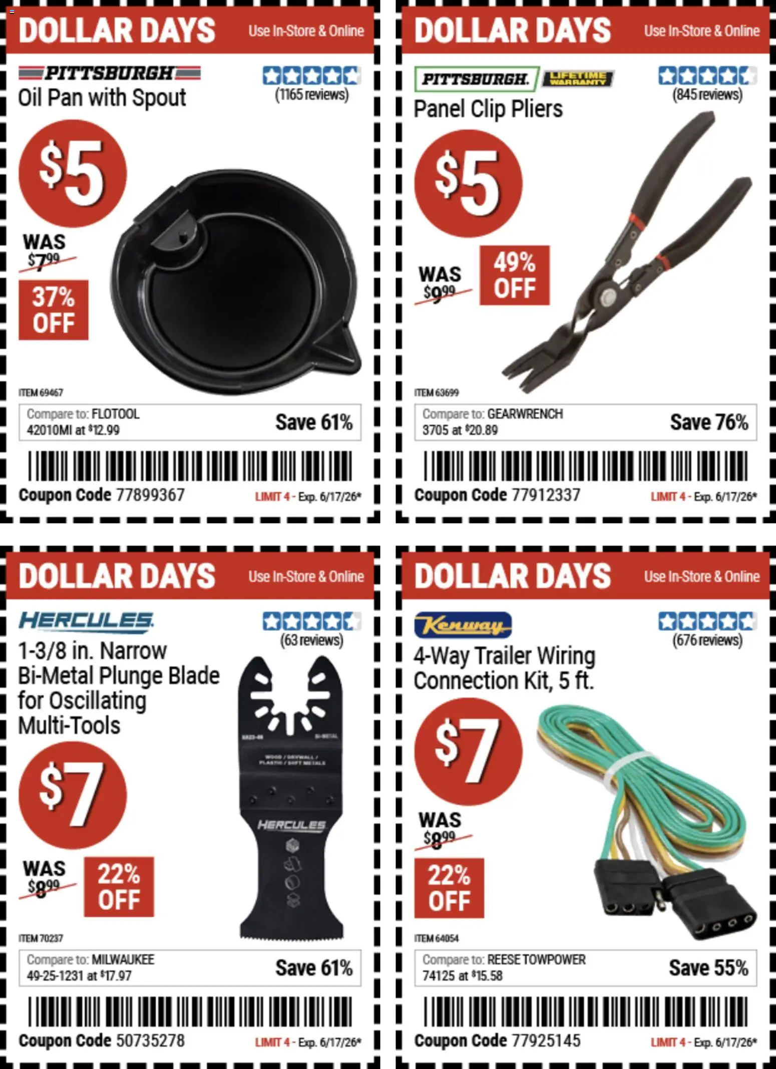 Harbor Freight Dollar Days - valid from 04.06.2026 | Page: 4 | Products: Clip, Pan, Oil, Oil Pan
