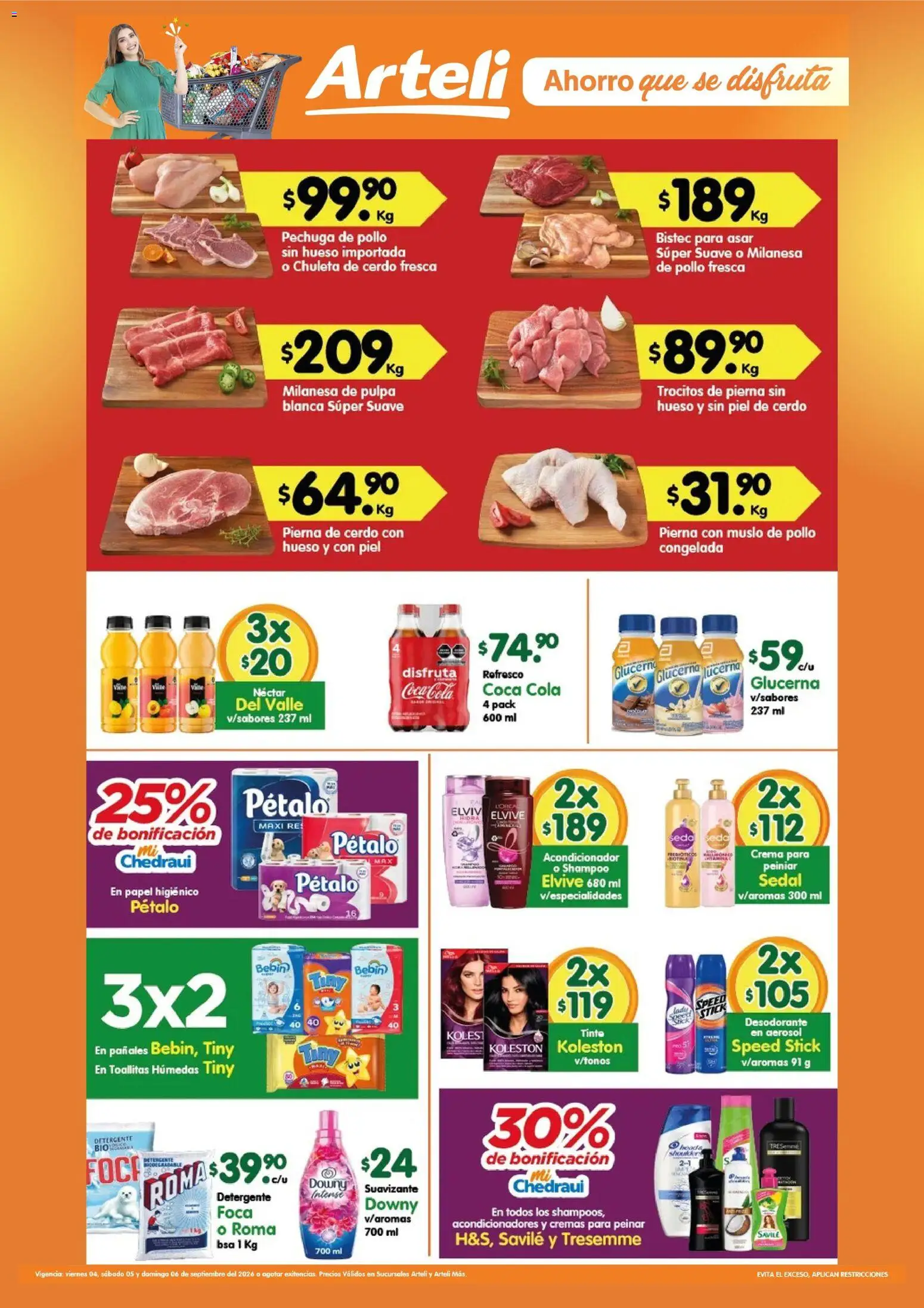 Nuevas ofertas de Arteli válidas en toda la República Mexicana desde el 04/09/2026. ¡Encuentra las mejores ofertas en Arteli folleto! | Página: 2 | Productos: Bistec, Chuleta, Crema, Papel higiénico