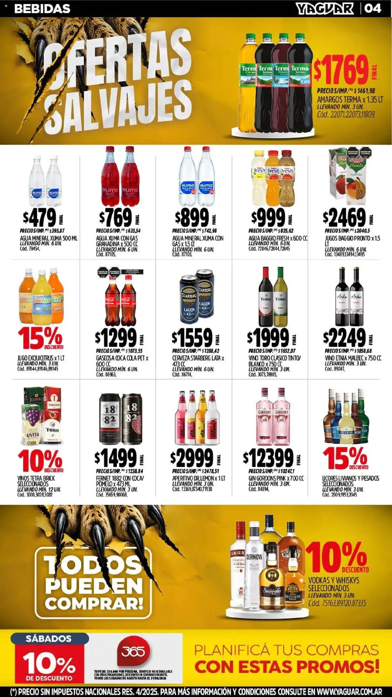 Yaguar - Oferta Semanal Jujuy │ válido desde el 10/08/2026 | Página: 6 | Productos: Gin, Agua mineral, Pomelo, Vino