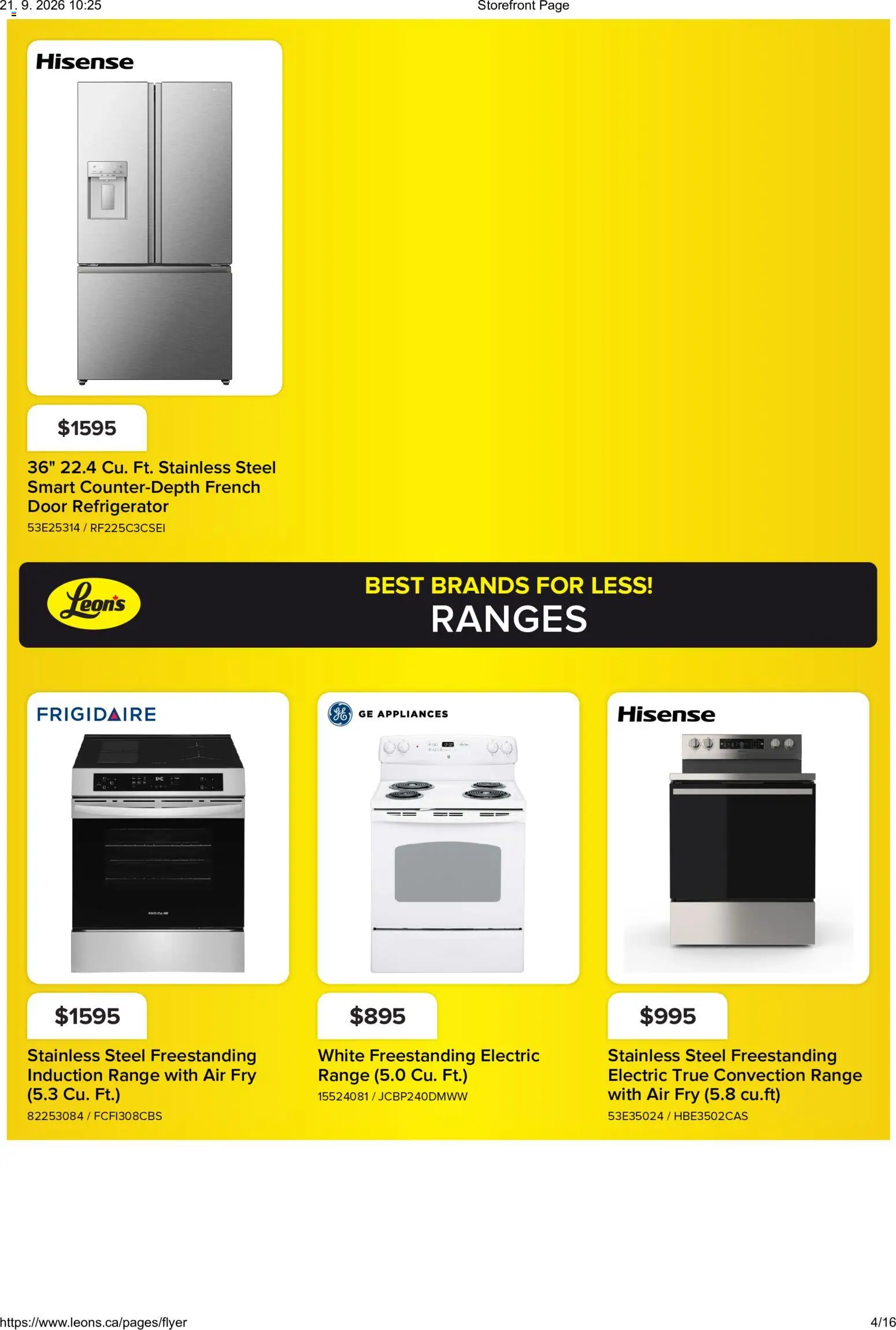Leon's flyer valid from Sep 17, 2026 | Page: 4 | Products: Refrigerator, Door