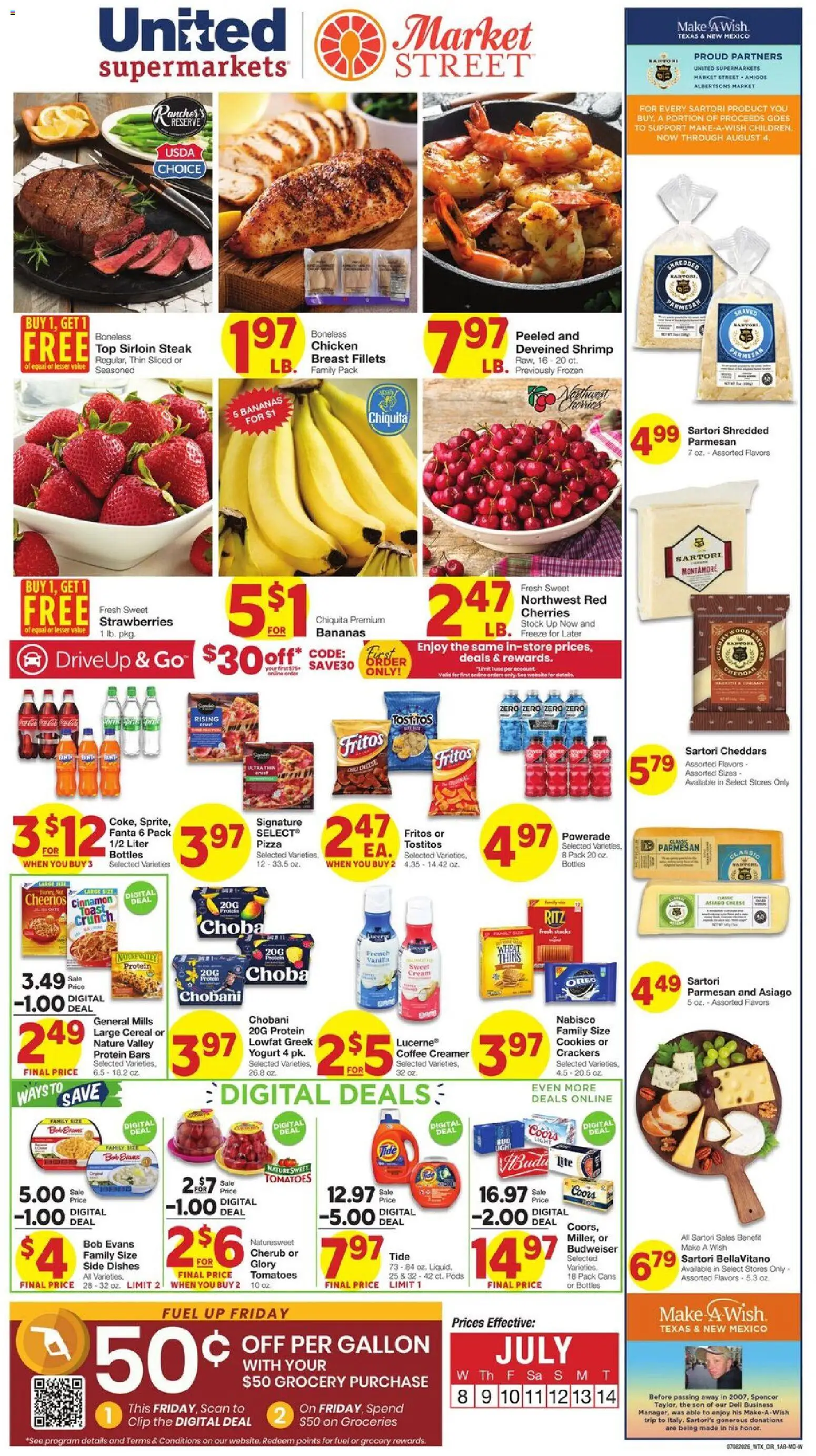 United Supermarkets Weekly Ad - valid from 07/08/2026 | Page: 1 | Products: Cherries, Clip, Coffee, Tomatoes