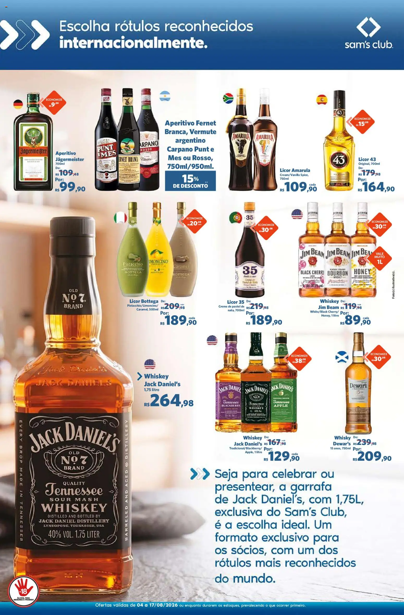 Sam's Club Folheto - válido de 04/08/2026 | Página: 4 | Produtos: Licor, Licor 43, Vermute, Bourbon