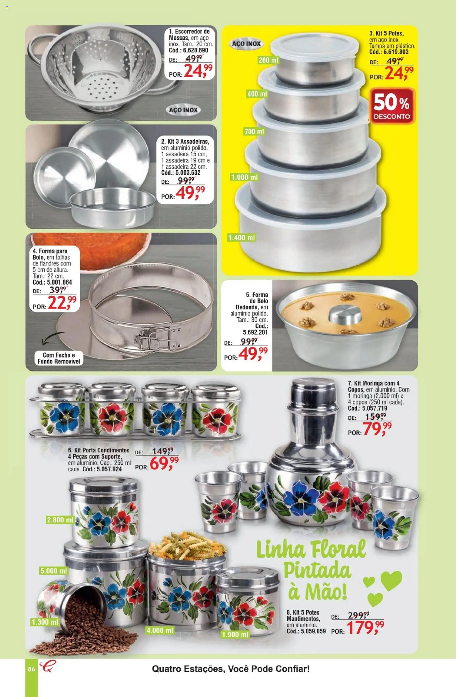 Quatro Estações Folheto - válido de 01.05.2026 | Página: 82 | Produtos: Escorredor, Bolo, Copos, Assadeira
