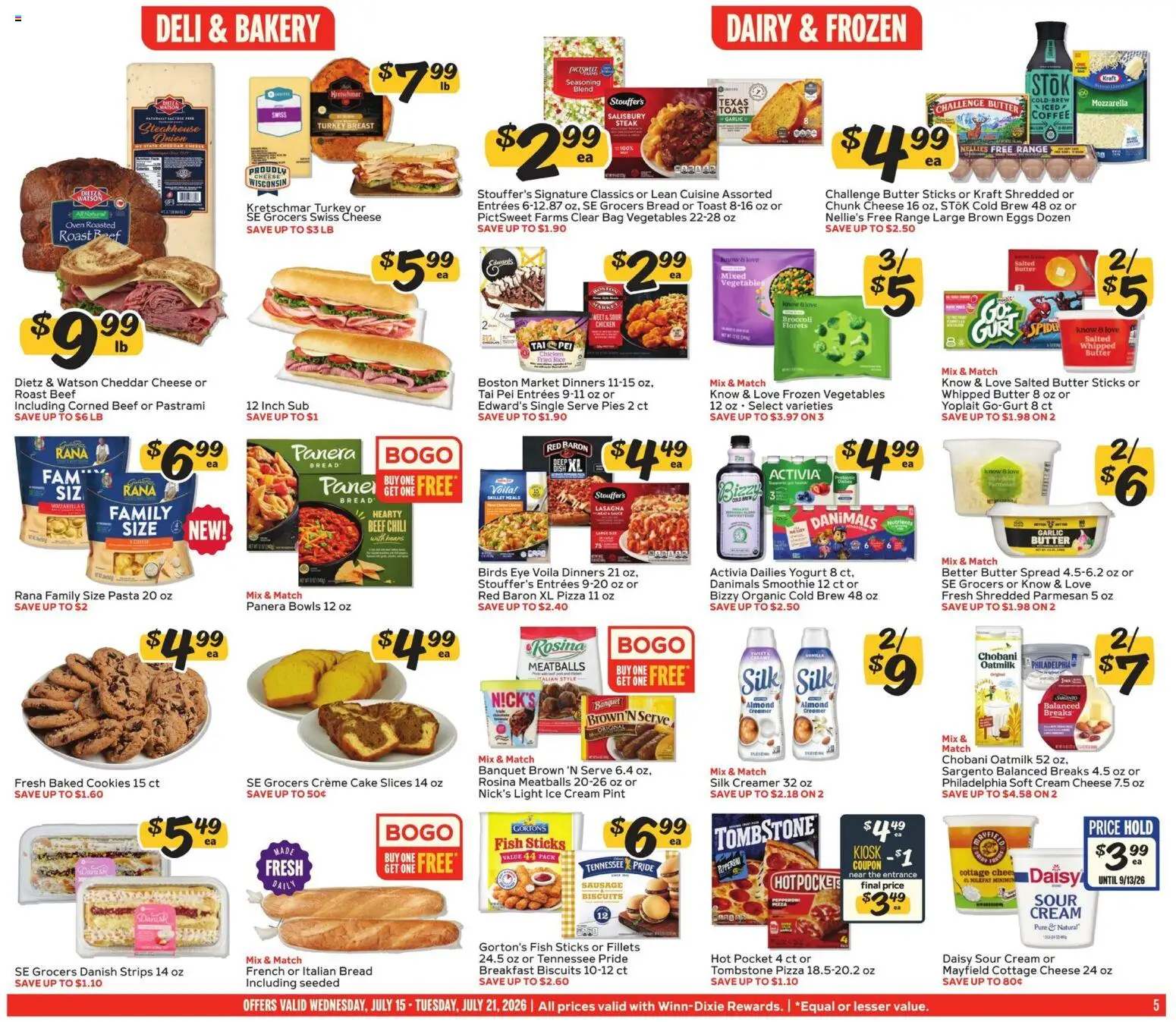 Winn Dixie Weekly Ad - valid from 07/15/2026 | Page: 5 | Products: Cheese, Beef, Ice cream, Bag