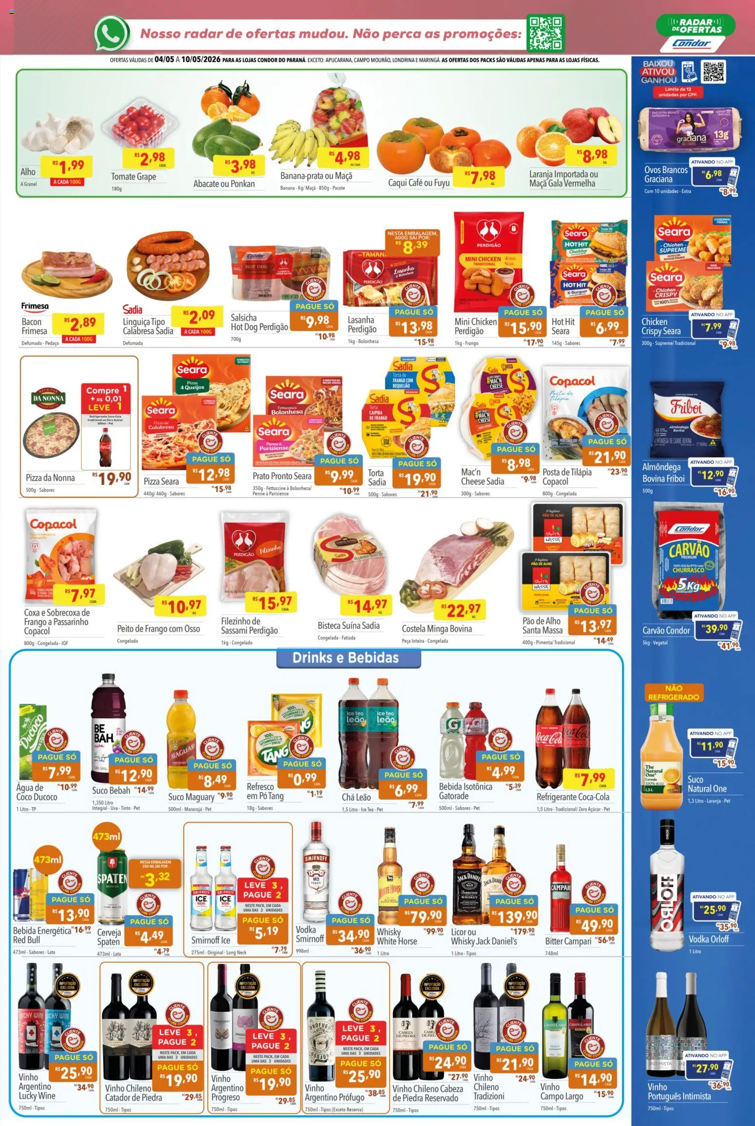 Supermercados Condor Folheto - válido de 04.05.2026 | Página: 3 | Produtos: Coco, Lasanha, Vodka, Frango