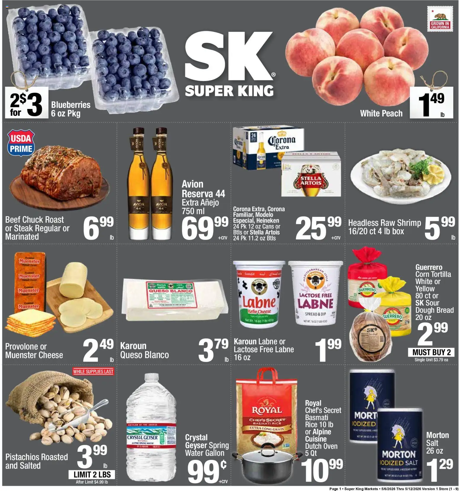 Super King Weekly Ad - valid from 06.05.2026 | Page: 1 | Products: Corn, Salt, Blueberries, Oven