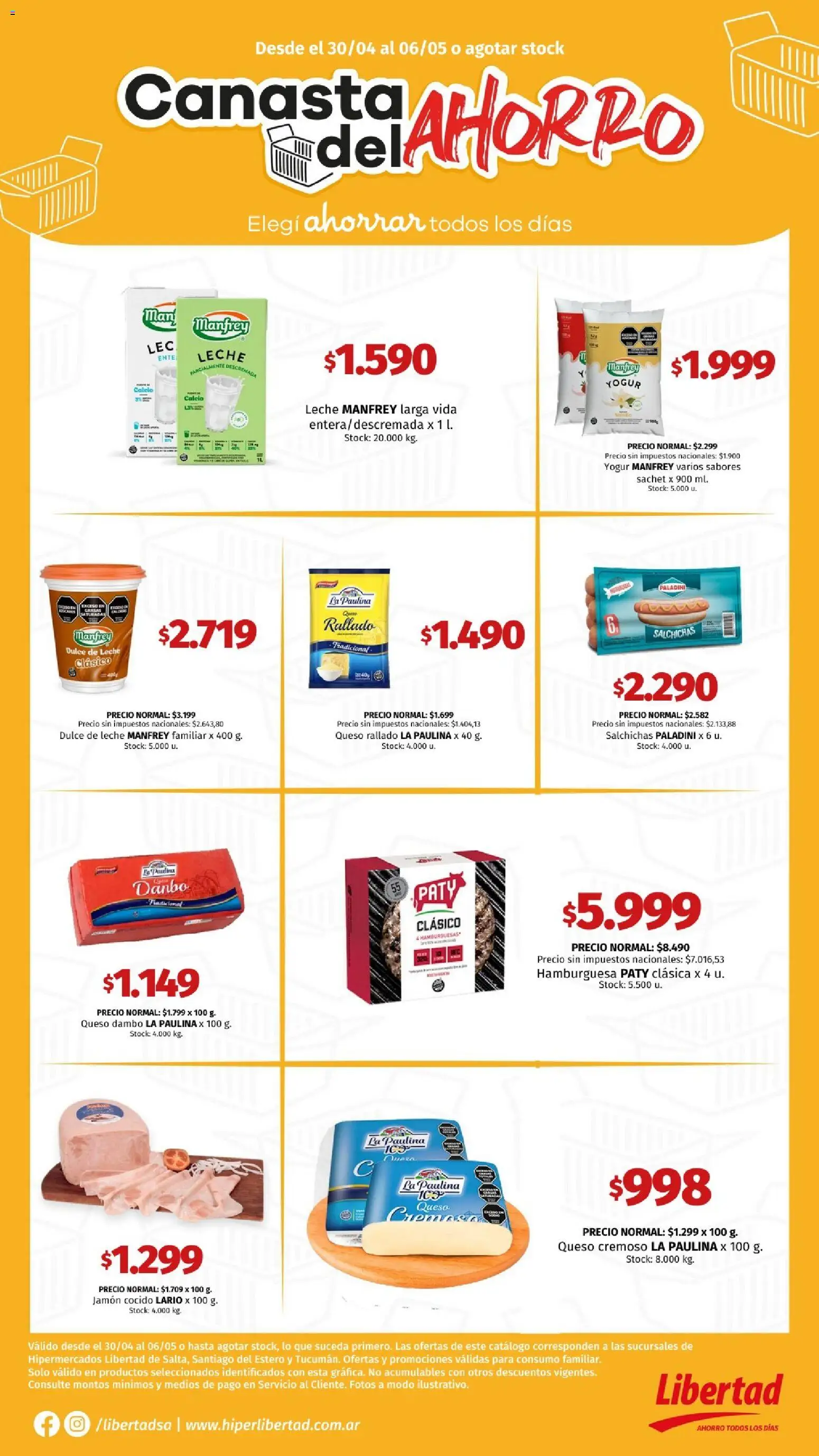 Hipermercado Libertad catálogo │ válido desde el 30.04.2026 | Página: 1 | Productos: Jamón cocido, Leche, Yogur, Canasta