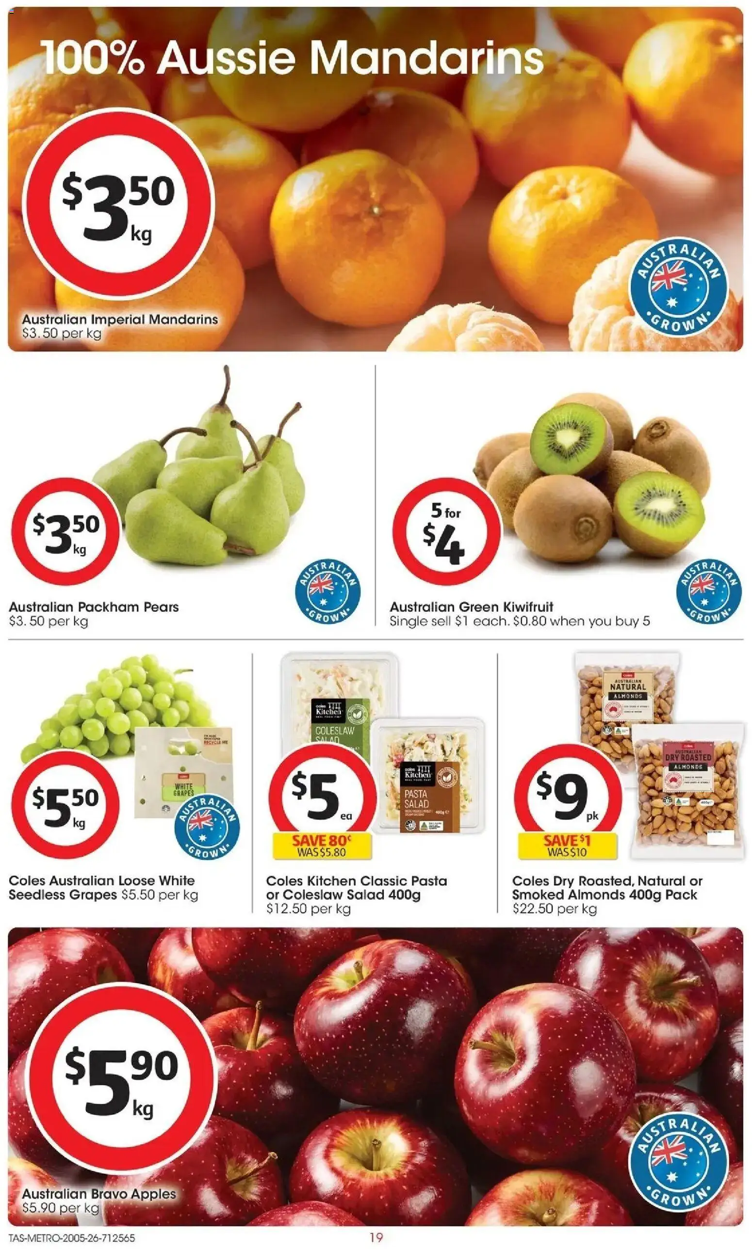 Coles catalogue - valid from 19.05.2026 | Page: 19 | Products: Almonds, Kiwifruit, Mandarins, Grapes