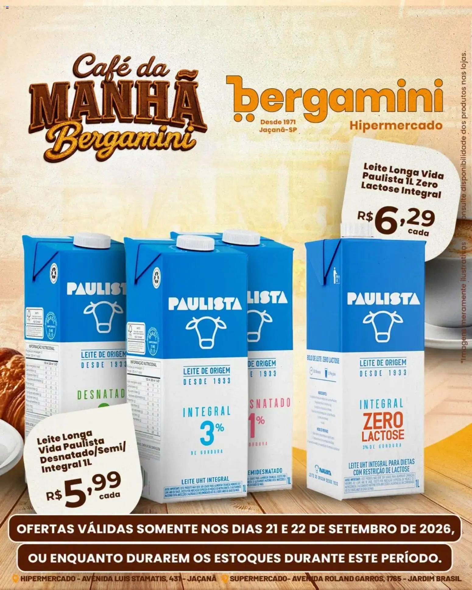 Supermercado Bergamini Folheto - válido de 21/09/2026 | Página: 12 | Produtos: Leite longa vida, Leite, Café, Bolo