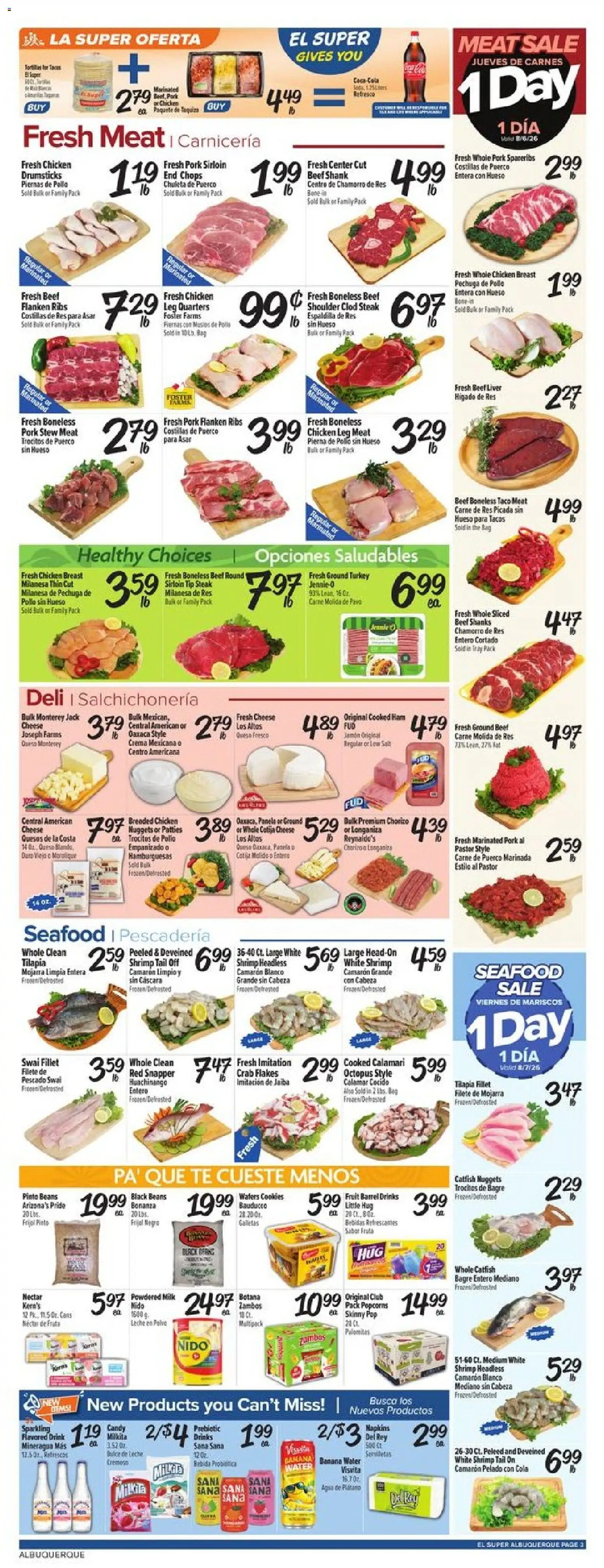 El Super Weekly Ad - NM - valid from 08/05/2026 | Page: 3 | Products: Pork, Cookies, Fruit, Whole chicken