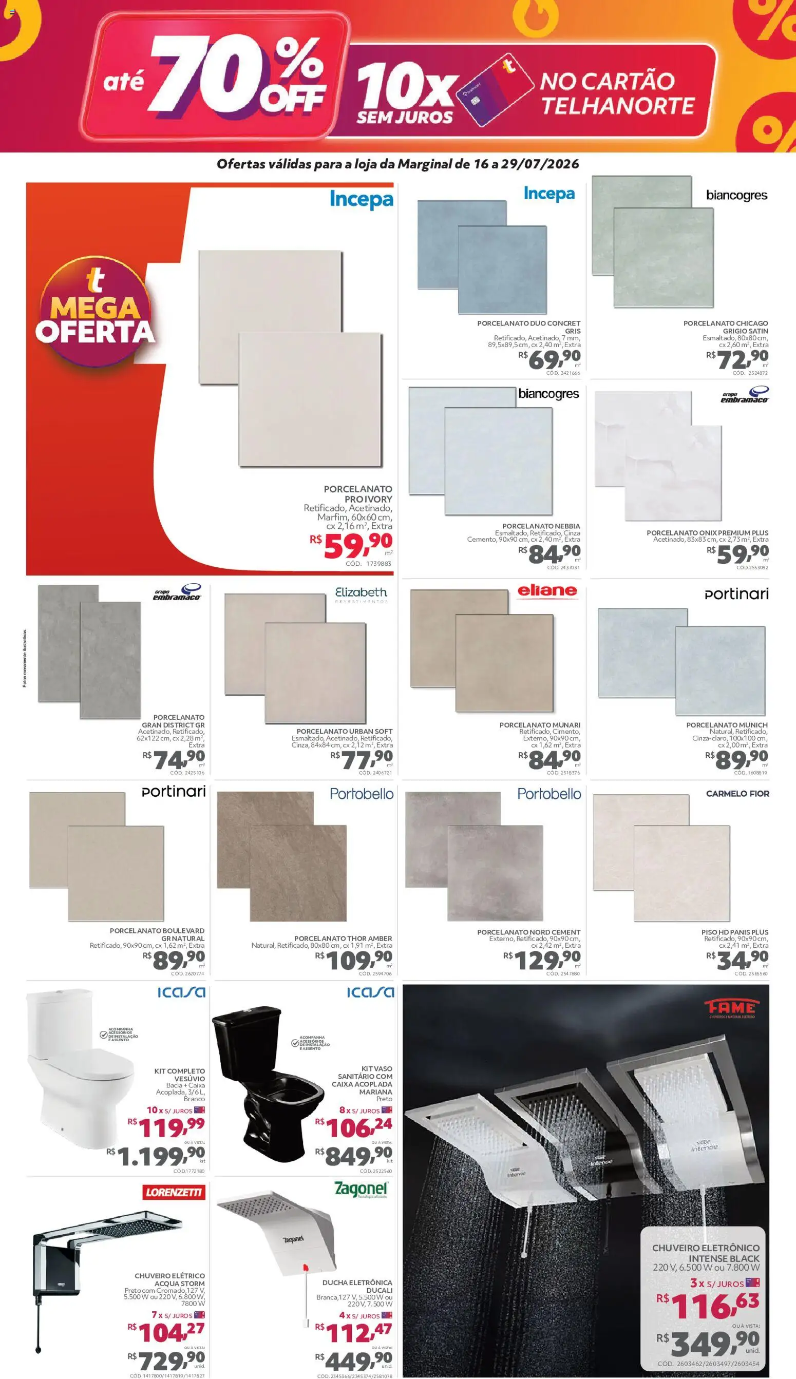 Telhanorte Folheto - válido de 16/07/2026 | Página: 3 | Produtos: Piso, Vaso, Chuveiro, Chuveiro elétrico