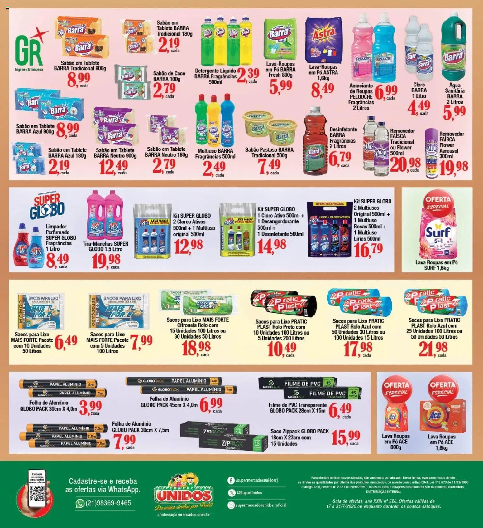Supermercados Unidos Folheto - válido de 17/07/2026 | Página: 12 | Produtos: Pó, Cloro, Detergente, Roupas