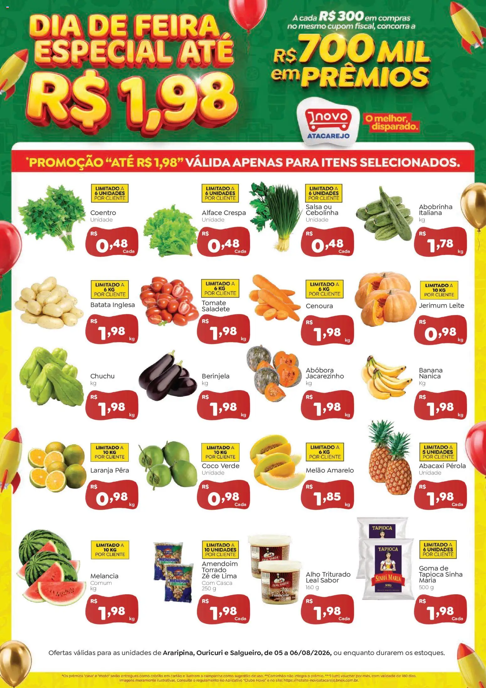 Novo Atacarejo Folheto - válido de 05/08/2026 | Página: 1 | Produtos: Coco, Abobrinha, Alface, Batata