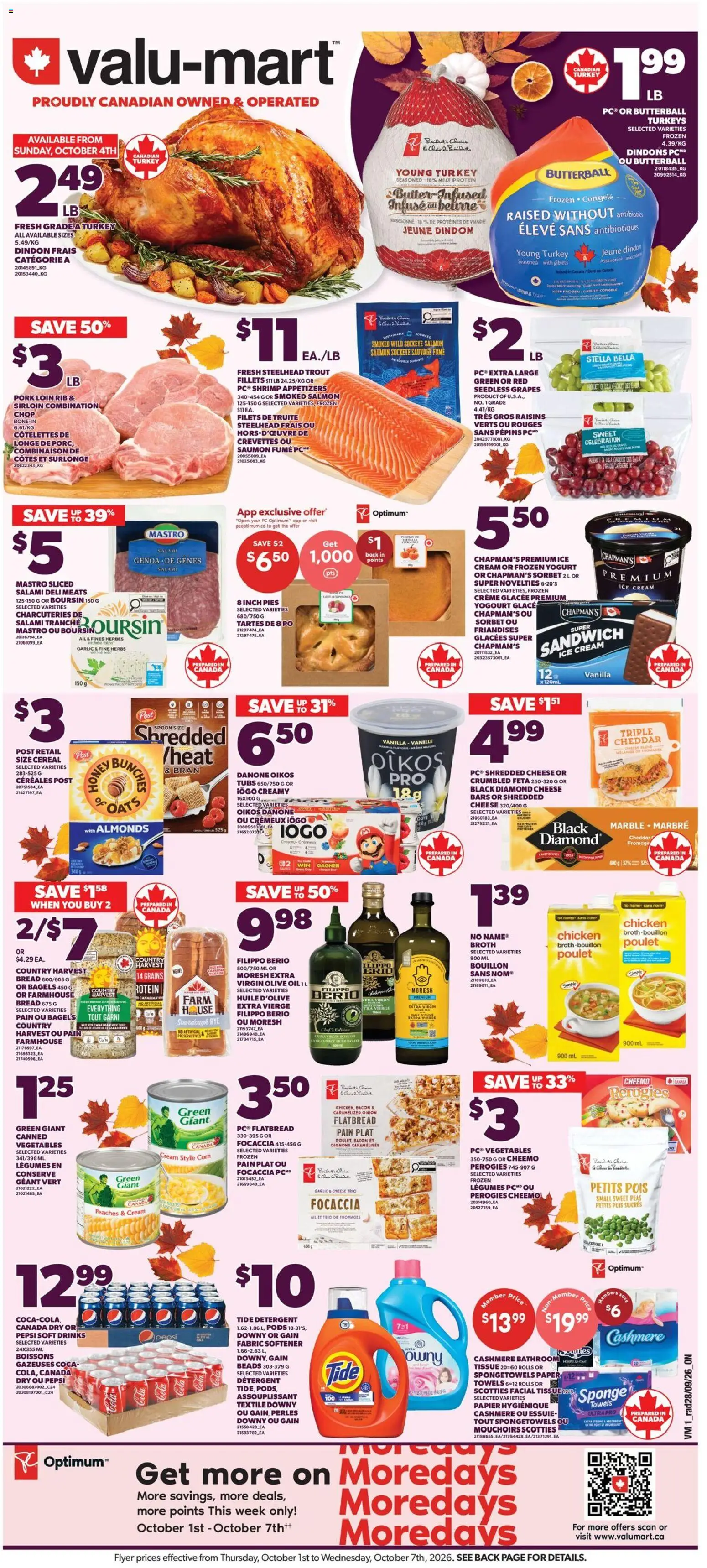 Valu Mart flyer valid from Oct 1, 2026 | Page: 1 | Products: PC, Shrimp, Cheese, Pork loin