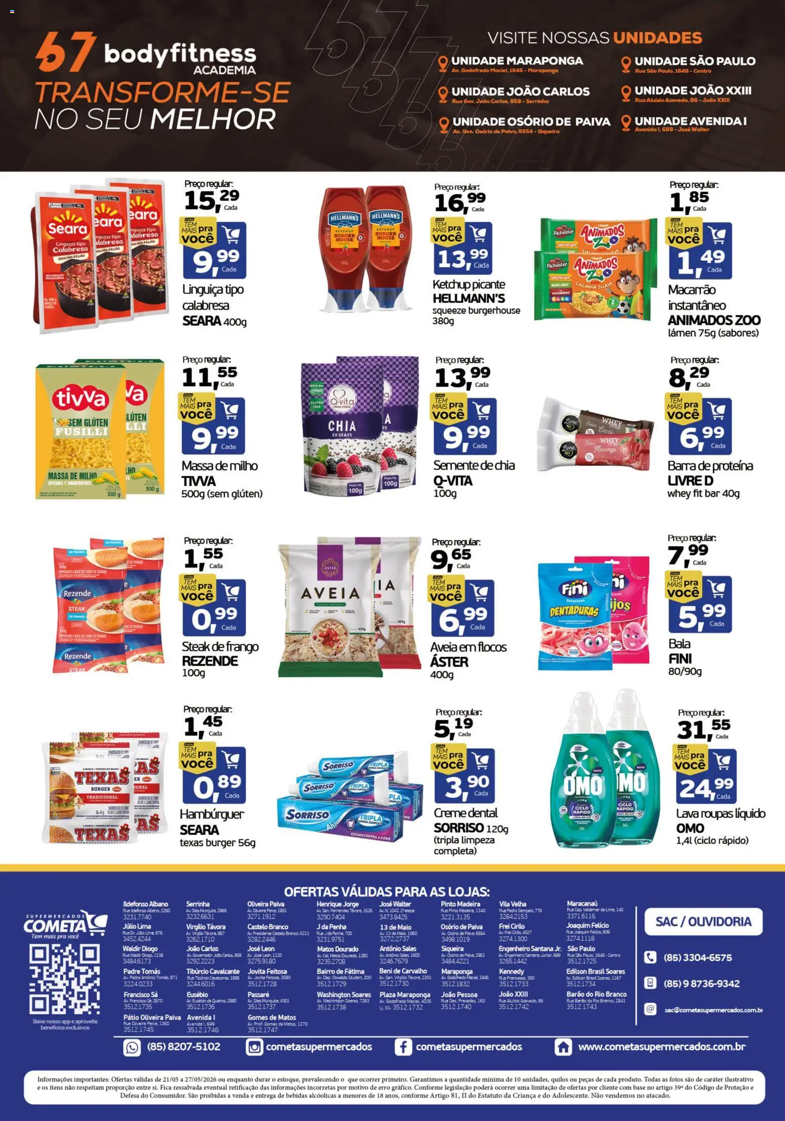 Cometa Supermercados Folheto - válido de 21.05.2026 | Página: 3 | Produtos: Linguiça, Carne de frango, Macarrão, Roupas