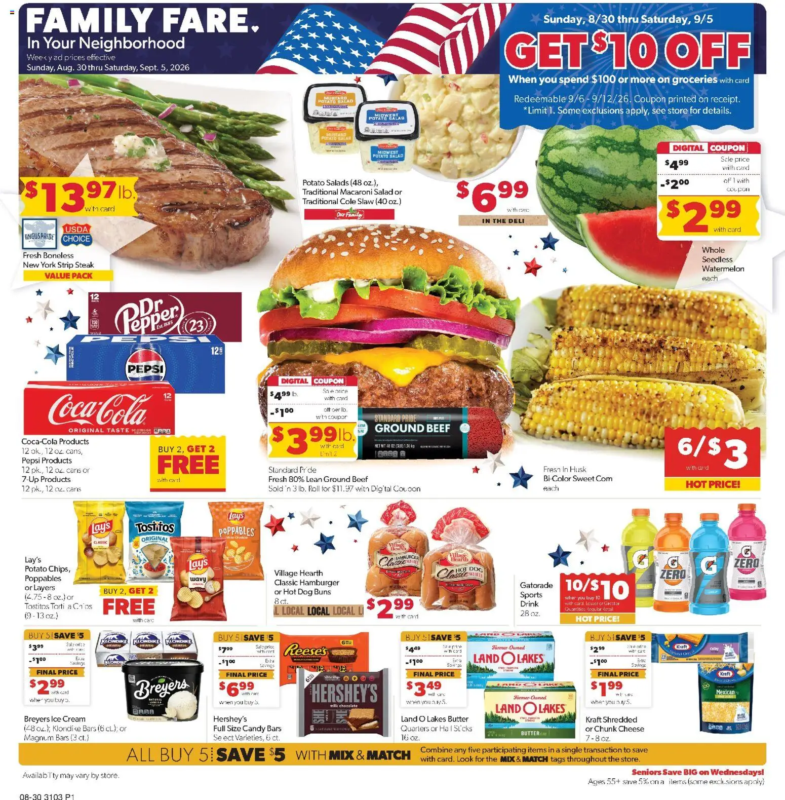 Family Fare Weekly Ad - ND - valid from 08/30/2026 | Page: 1 | Products: Candy, Milk, Hamburger, Ice cream