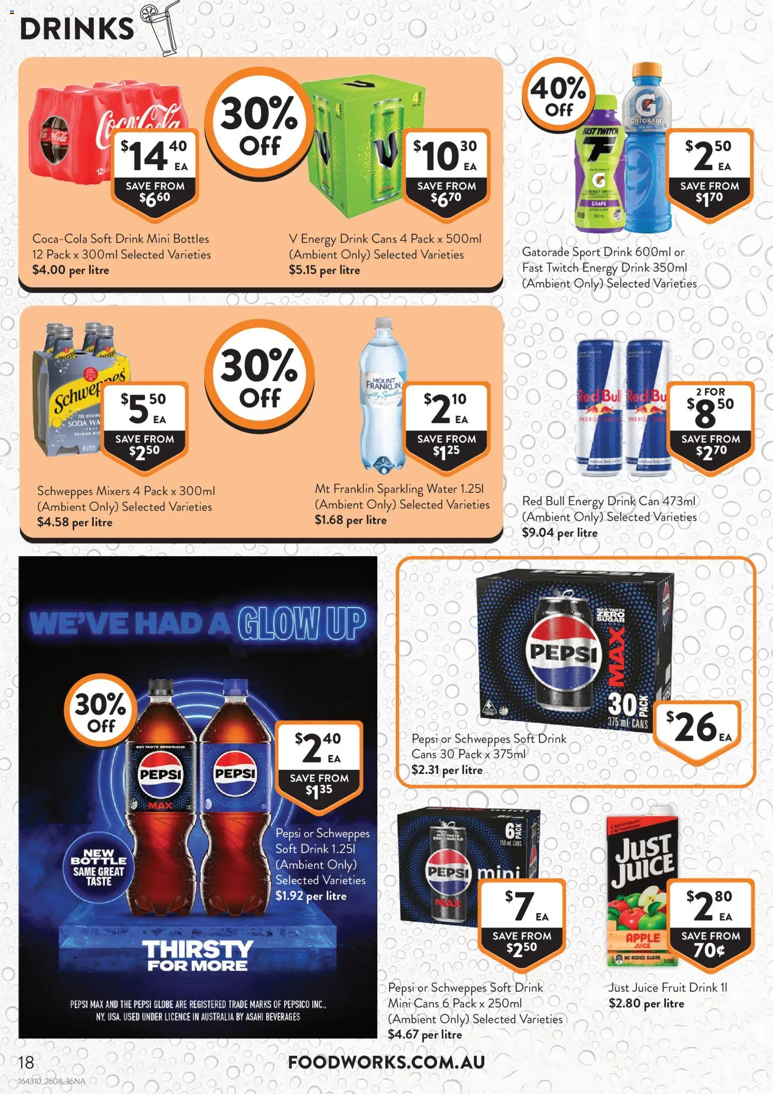 Foodworks catalogue - valid from 26/08/2026 | Page: 18 | Products: Drinks, Juice, Pepsi, Apple juice
