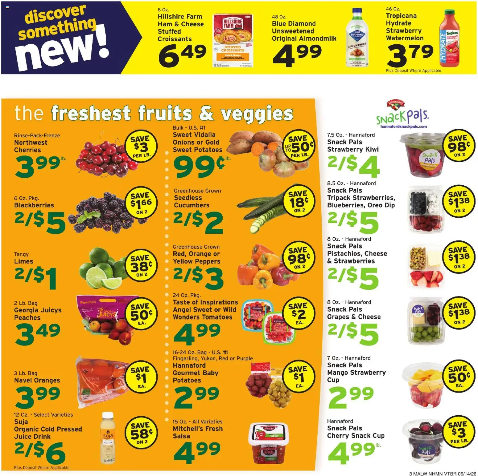 Hannaford Weekly Ad - valid from 14.06.2026 | Page: 3 | Products: Cheese, Oranges, Fruits, Watermelon