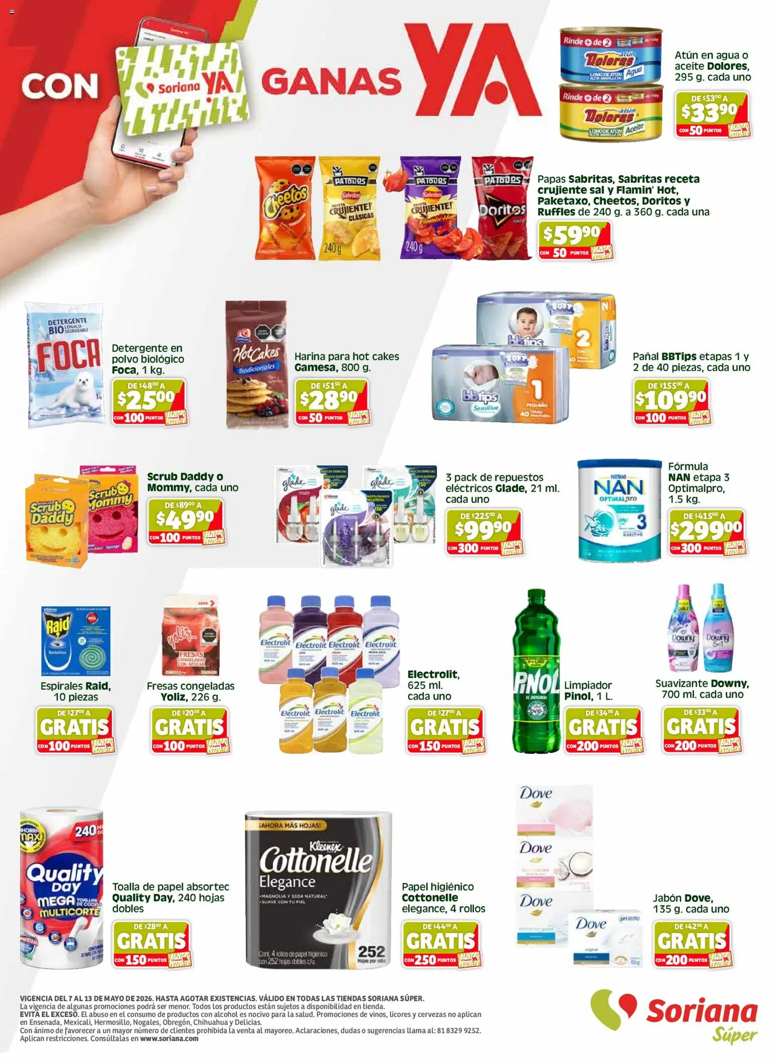Nuevas ofertas de Soriana válidas en toda la República Mexicana desde el 07.05.2026. ¡Encuentra las mejores ofertas en Soriana Apoyamos con todo Súper Nacional! | Página: 8 | Productos: Detergente, Limpiador, Papel higiénico, Jabón