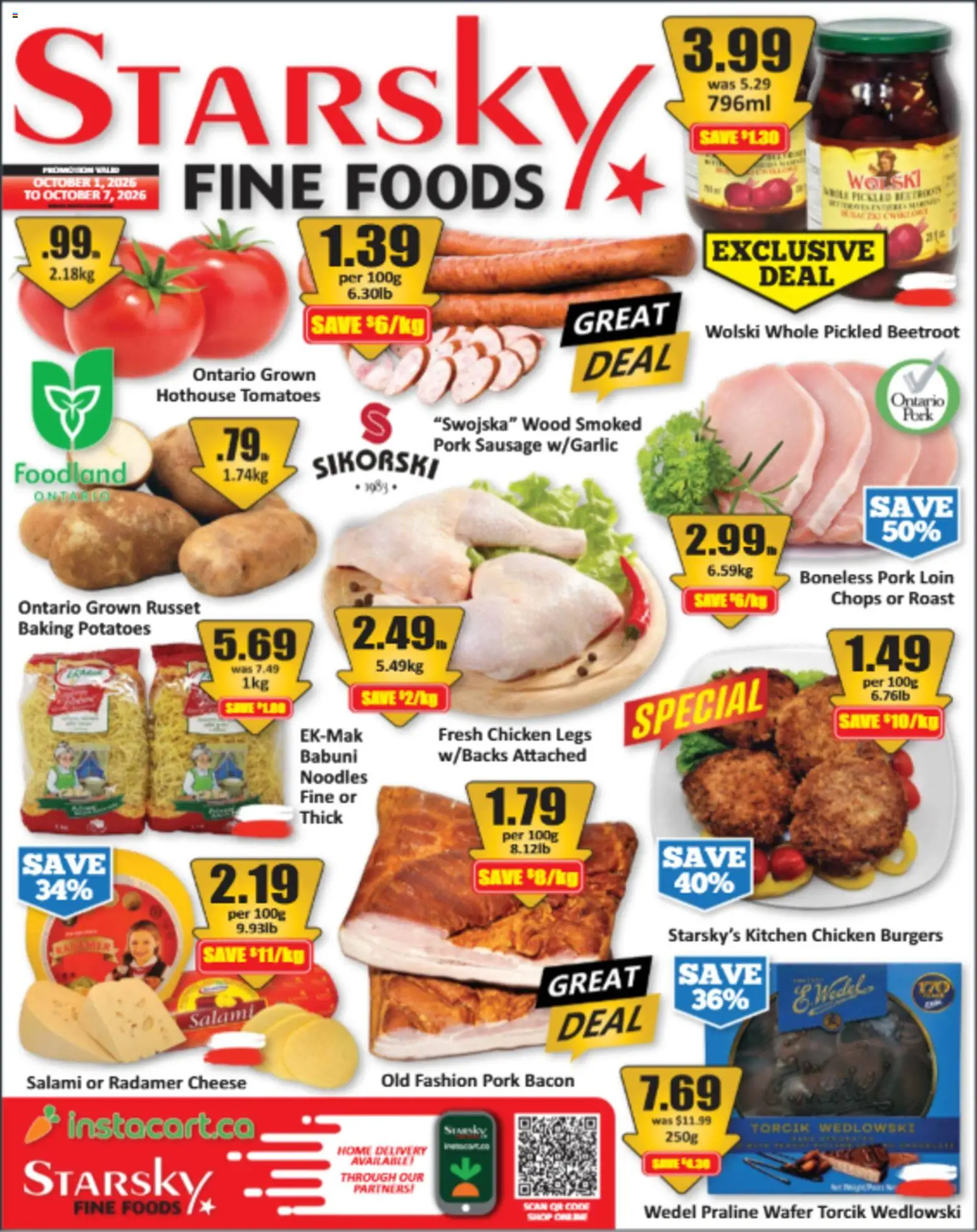 Starsky flyer valid from Oct 1, 2026 | Page: 1 | Products: Bacon, Burgers, Pork loin, Chicken