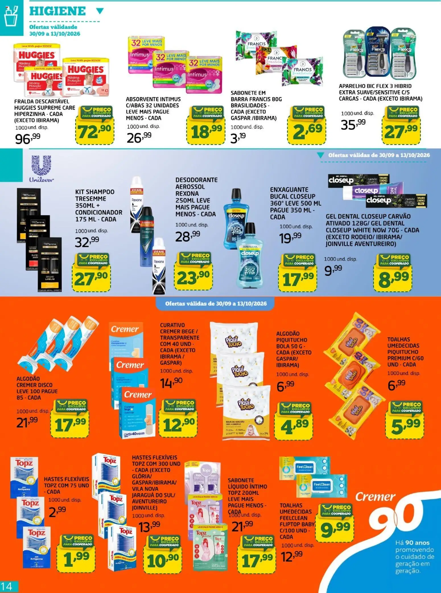 Cooper Folheto - válido de 30/09/2026 | Página: 14 | Produtos: Álcool, Sabonete, Rexona, Curativo