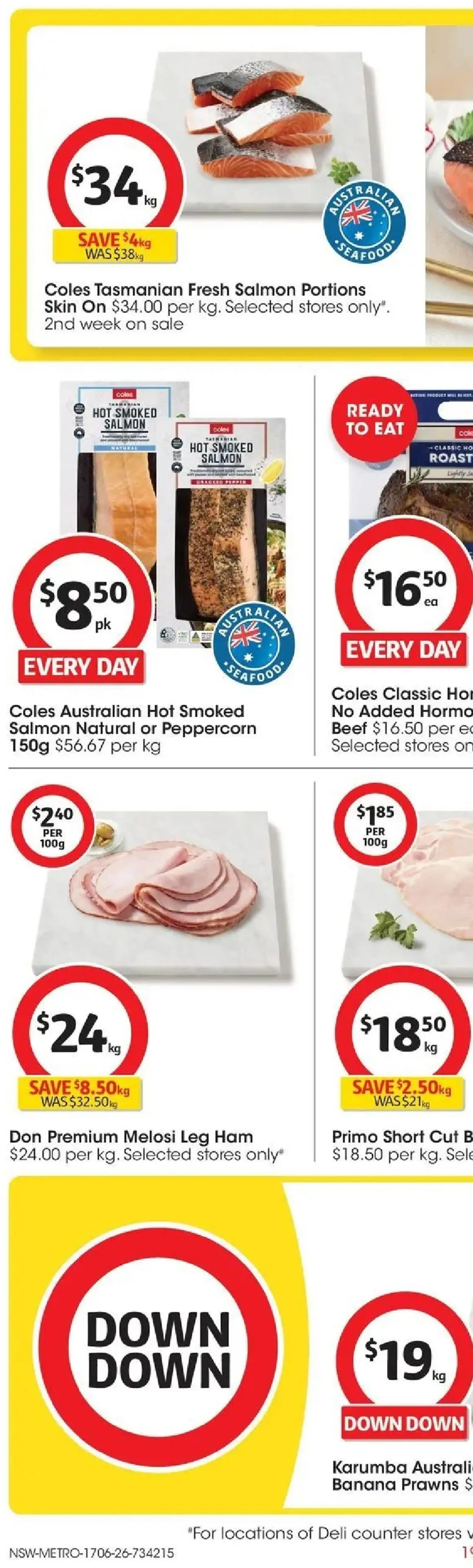 Coles catalogue - valid from 17.06.2026 | Page: 36 | Products: Ham, Beef, Prawns, Salmon