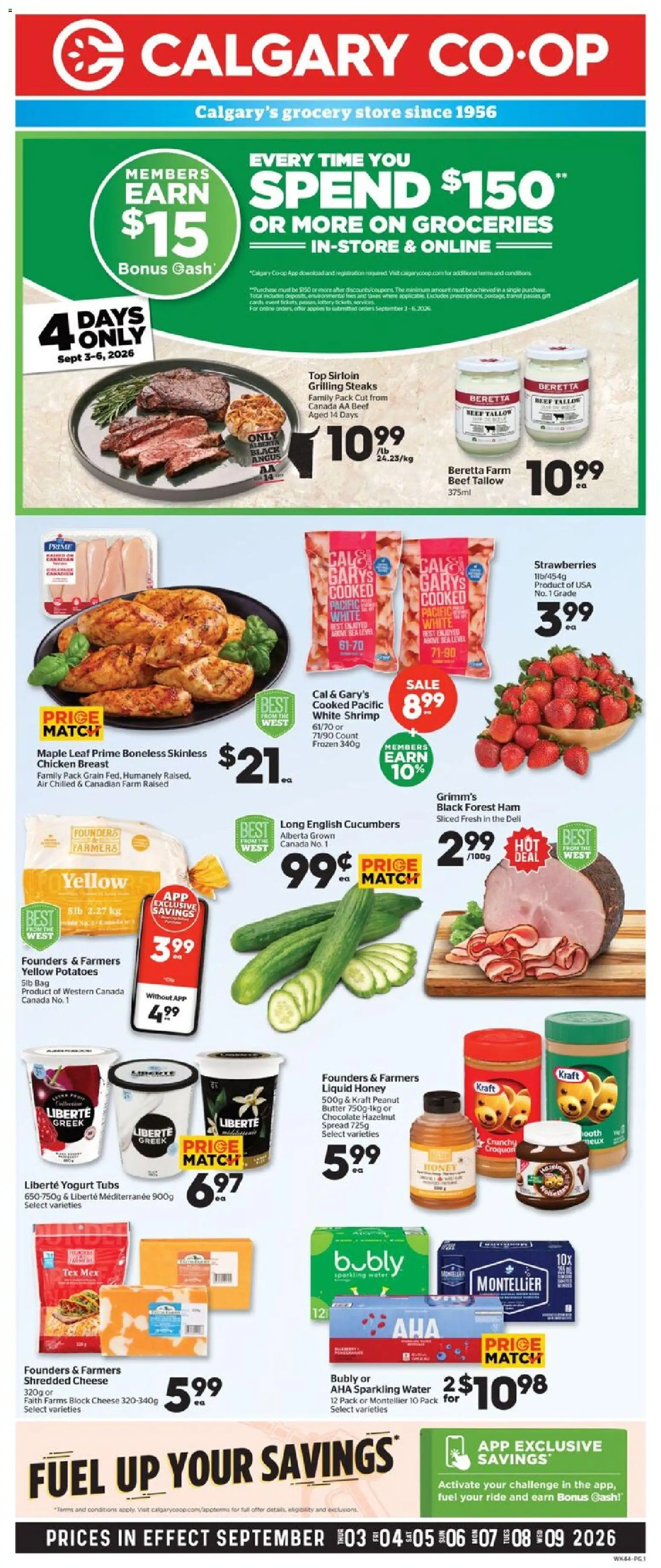 Calgary Co-op flyer valid from Sep 3, 2026 | Page: 1 | Products: Honey, Butter, Cheese, Yogurt