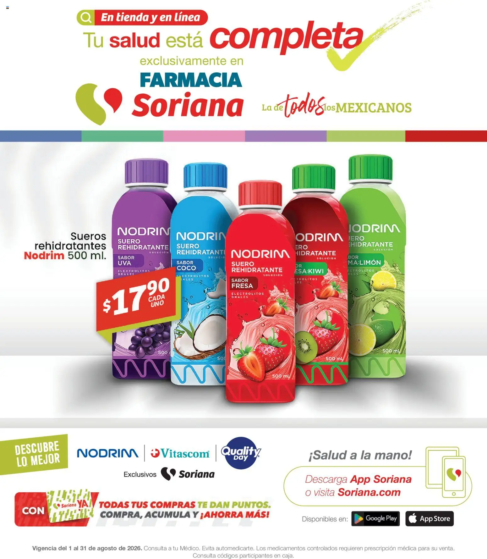 Nuevas ofertas de Soriana válidas en toda la República Mexicana desde el 01/08/2026. ¡Encuentra las mejores ofertas en Soriana Folleto Farmacia Soriana Híper Nacional! | Página: 1 | Productos: Fresa, Limón, Té