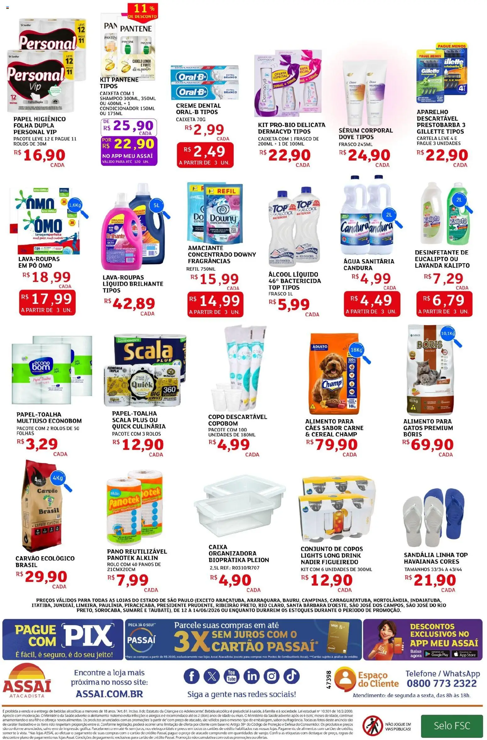Assaí Atacadista Folheto - válido de 12.06.2026 | Página: 4 | Produtos: Papel toalha, Creme, Bebida, Água sanitária
