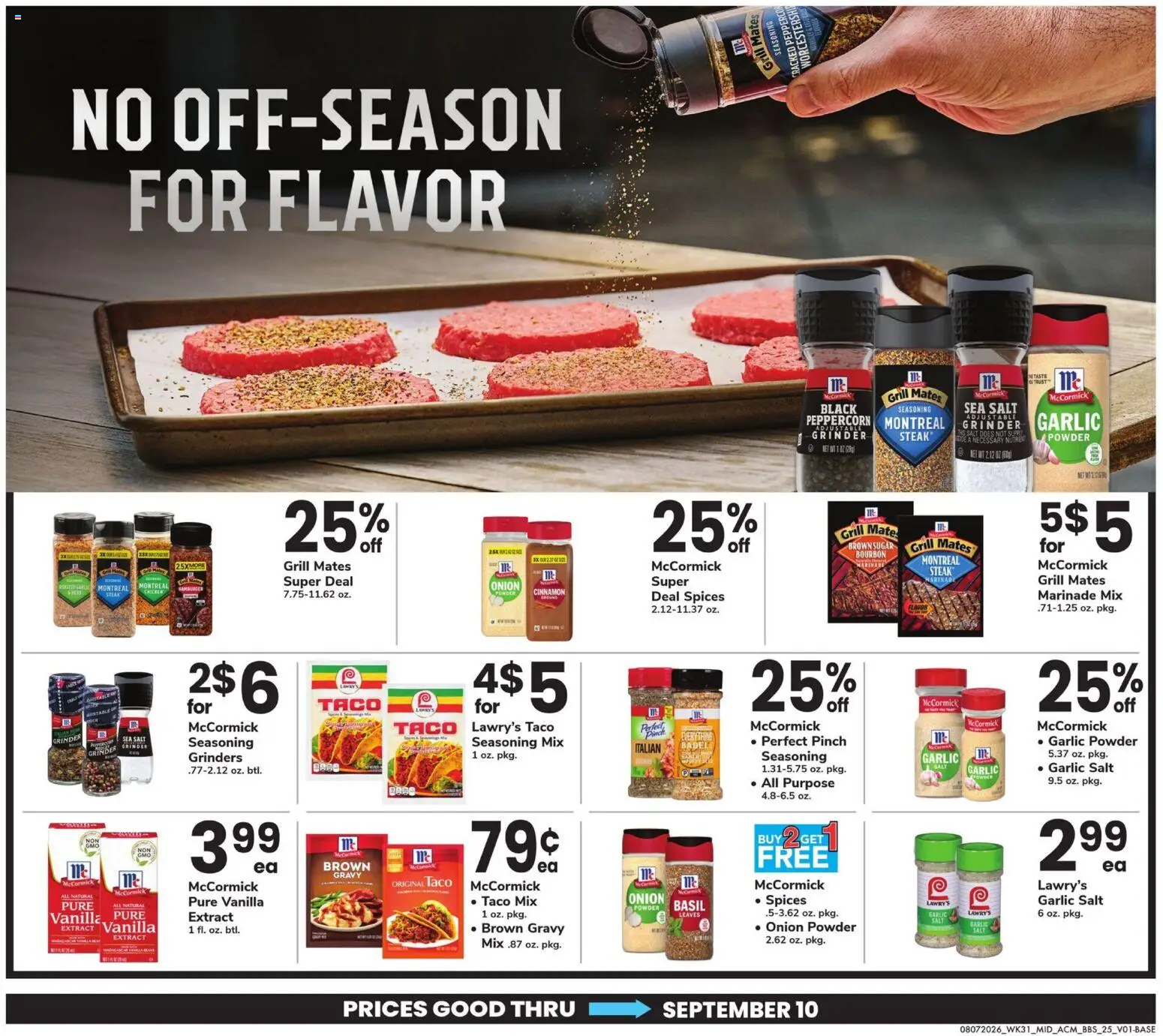 Acme Big Book of Savings - valid from 08/07/2026 | Page: 25 | Products: Spices, Garlic, Onion, Steak