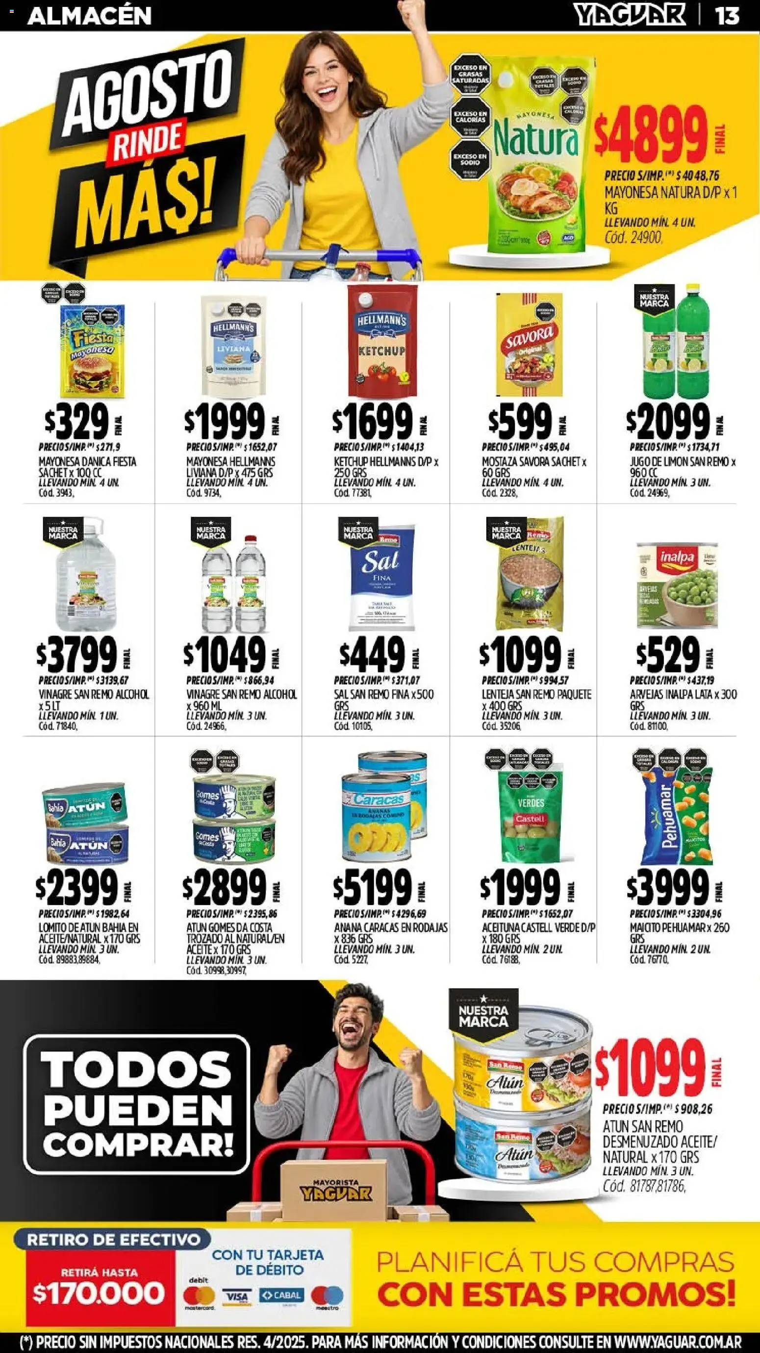 Yaguar - Oferta Semanal Trelew │ válido desde el 24/08/2026 | Página: 13 | Productos: Aceite, Mayonesa, Ketchup, Ananá