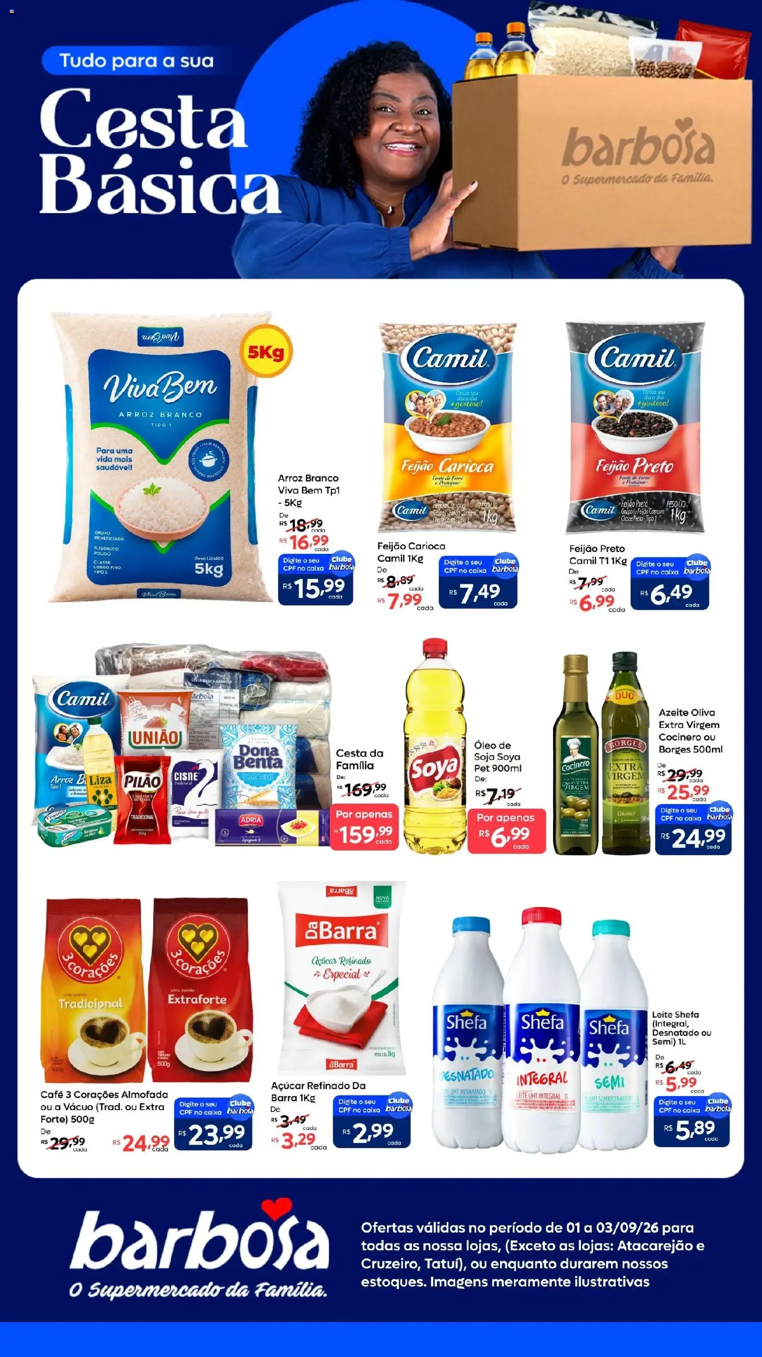 Barbosa Supermercados Folheto - válido de 01/09/2026 | Página: 1 | Produtos: Caixa, Leite, Cesta, Açúcar