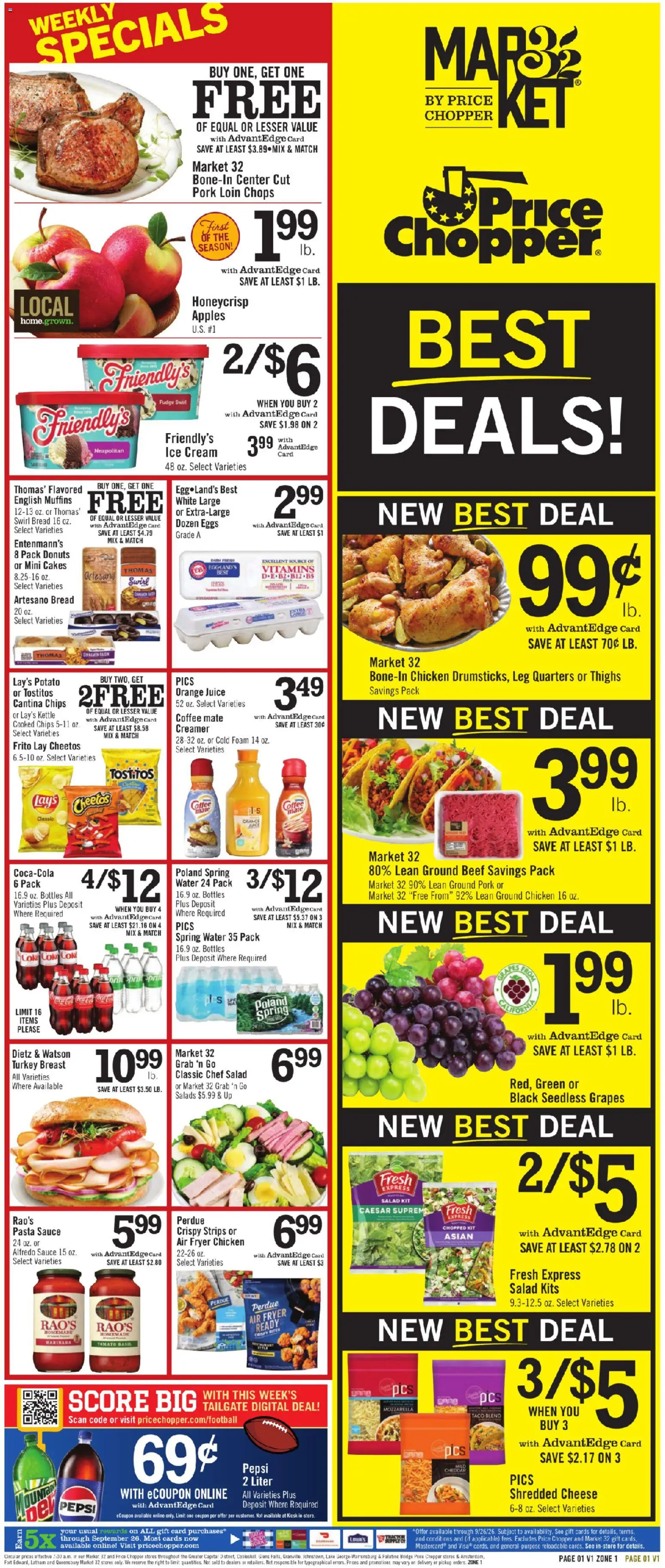 Price Chopper Weekly Ad - valid from 09/20/2026 | Page: 1 | Products: Orange juice, Spring water, Pork, Mozzarella
