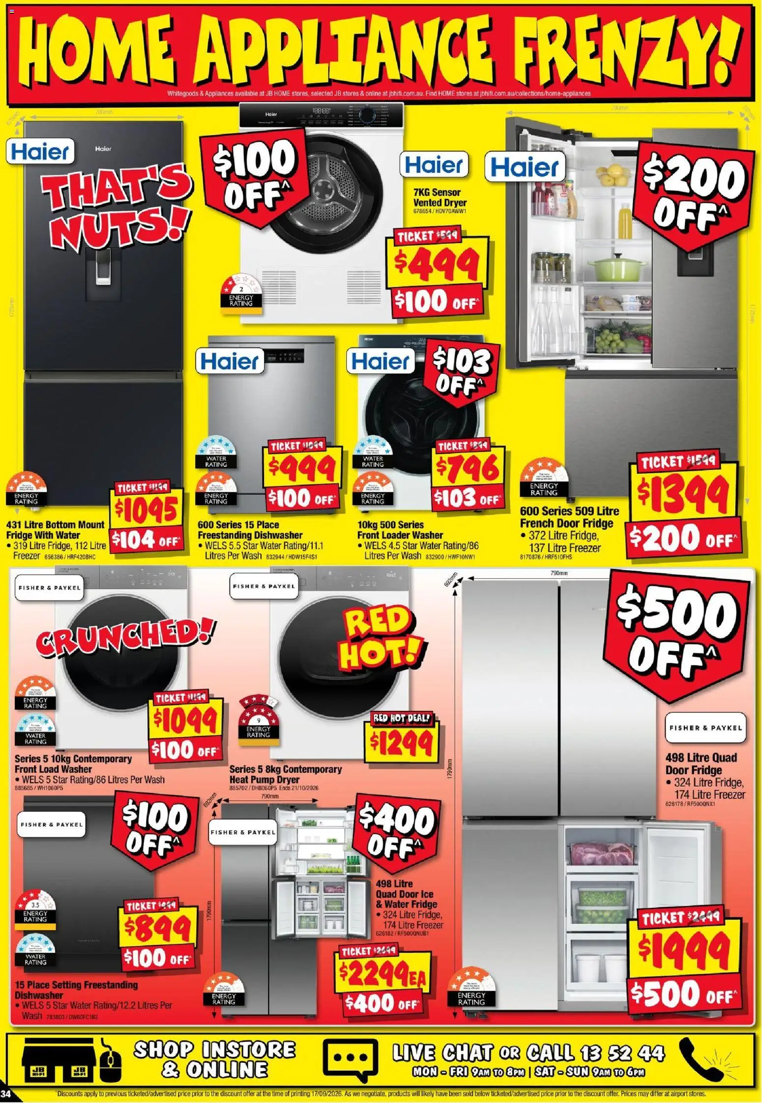 JB Hi-Fi catalogue - valid from 24/09/2026 | Page: 34 | Products: Water, Appliance, Dishwasher, Washer
