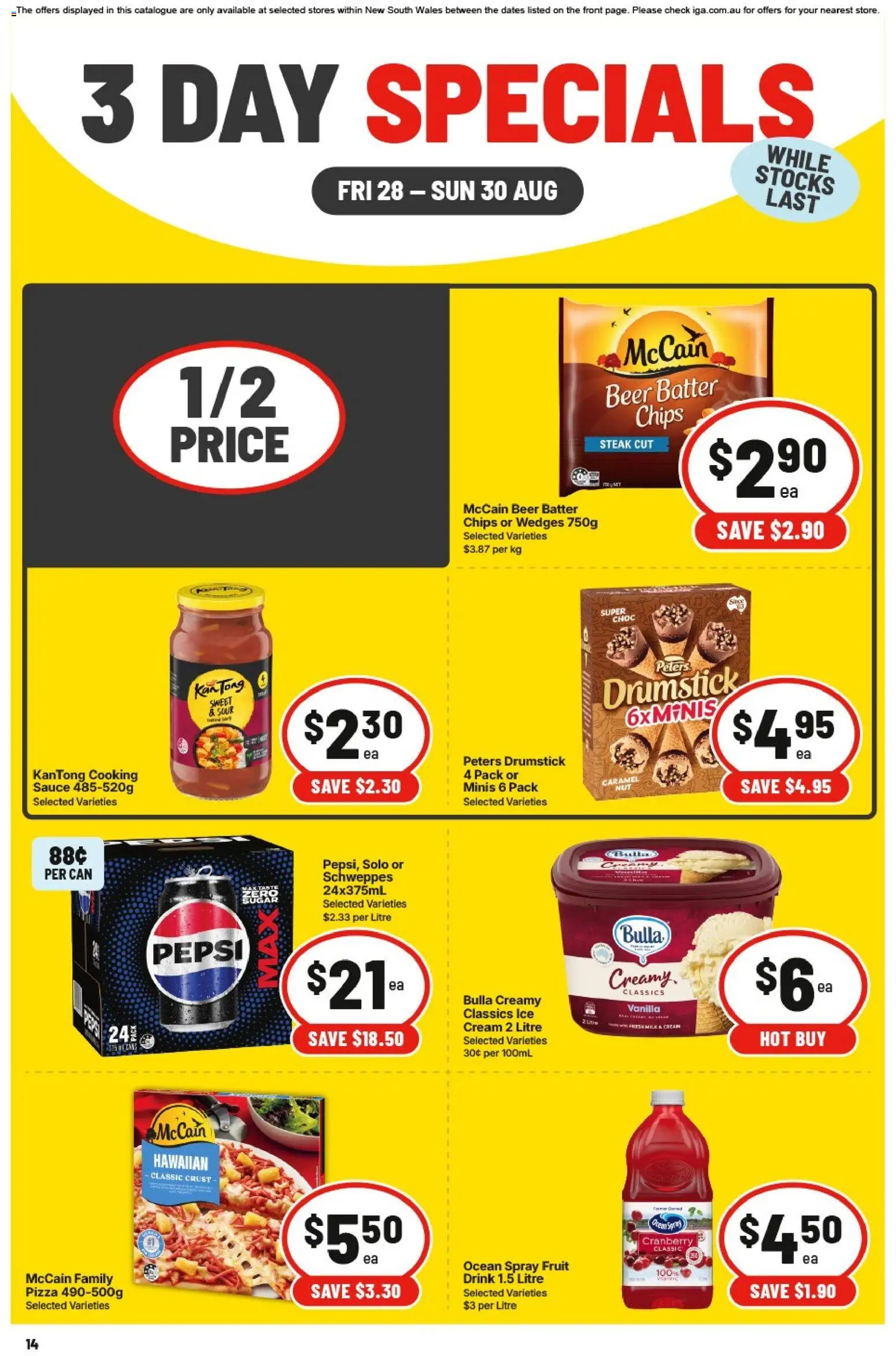 IGA catalogue - valid from 28/08/2026 | Page: 1 | Products: Pizza, Pepsi, Chips, Ice