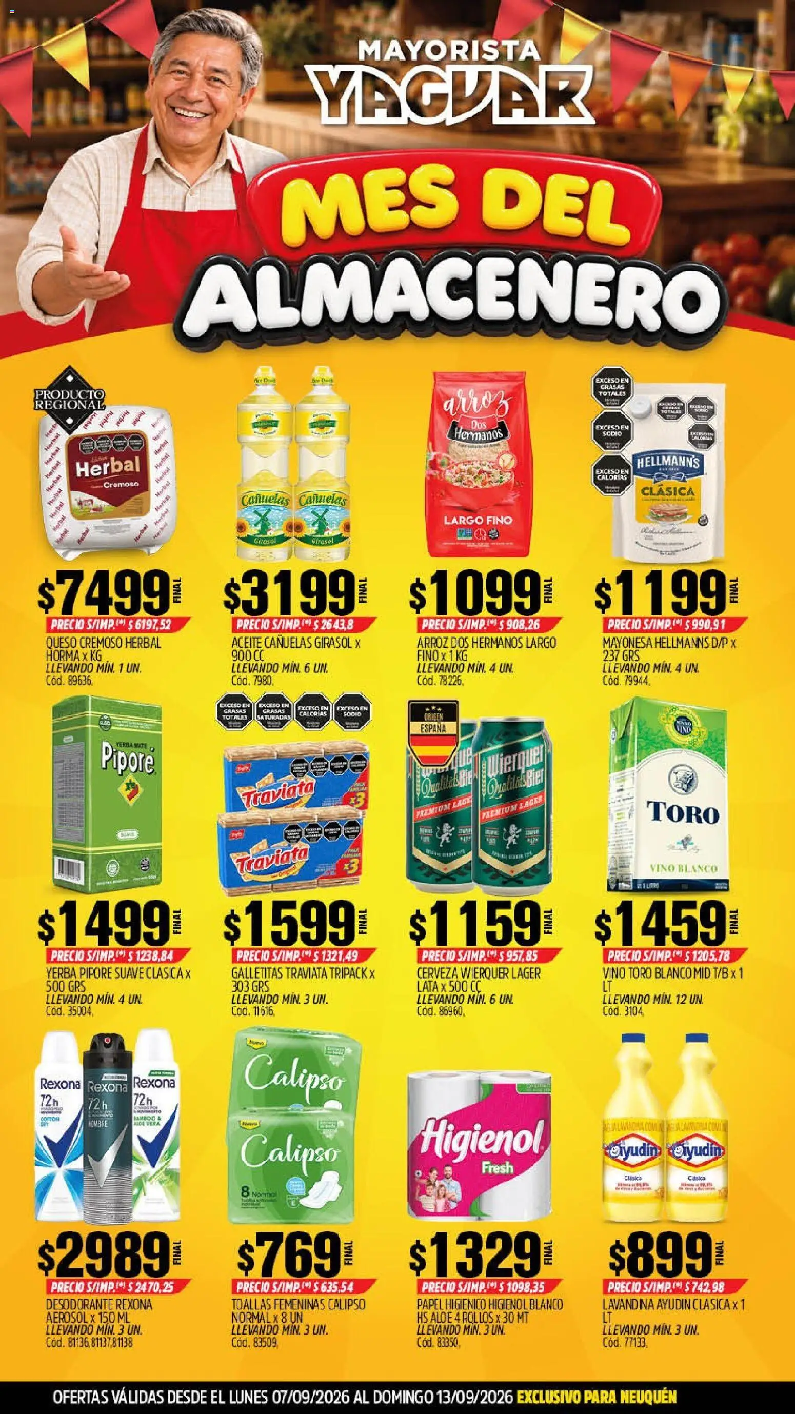 Yaguar - Oferta Semanal Neuquen │ válido desde el 07/09/2026 | Página: 1 | Productos: Yerba, Aceite, Desodorante, Arroz