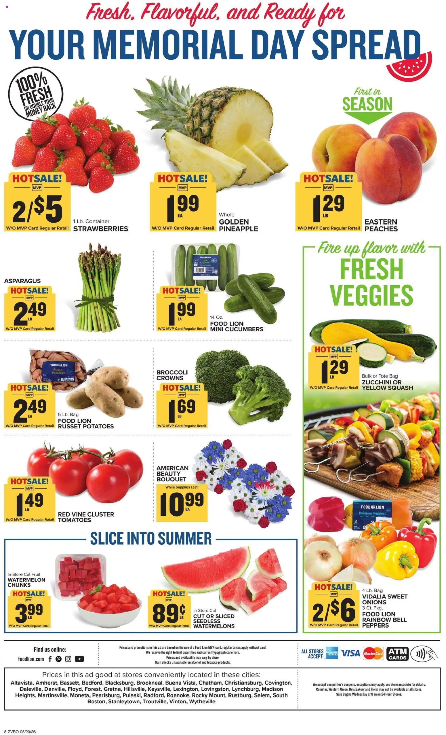 Food Lion Weekly Ad - valid from 20.05.2026 | Page: 2 | Products: Peaches, Asparagus, Tomatoes, Potatoes