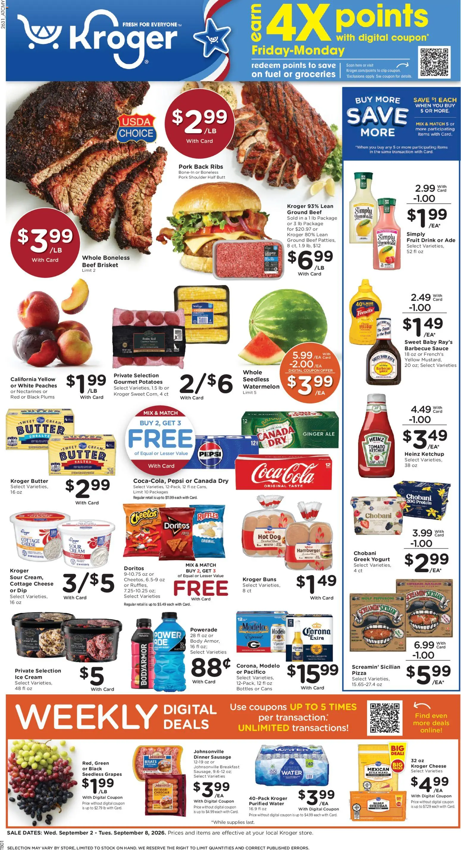 Kroger Weekly Ad - valid from 09/02/2026 | Page: 1 | Products: Nectarines, Plums, Barbecue sauce, Cheese
