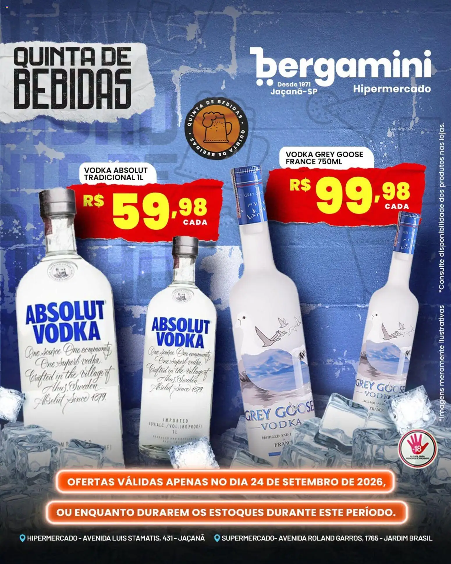Supermercado Bergamini Folheto - válido de 24/09/2026 | Página: 9 | Produtos: Vodka Absolut, Bebidas, Vodka, Vodka Grey Goose