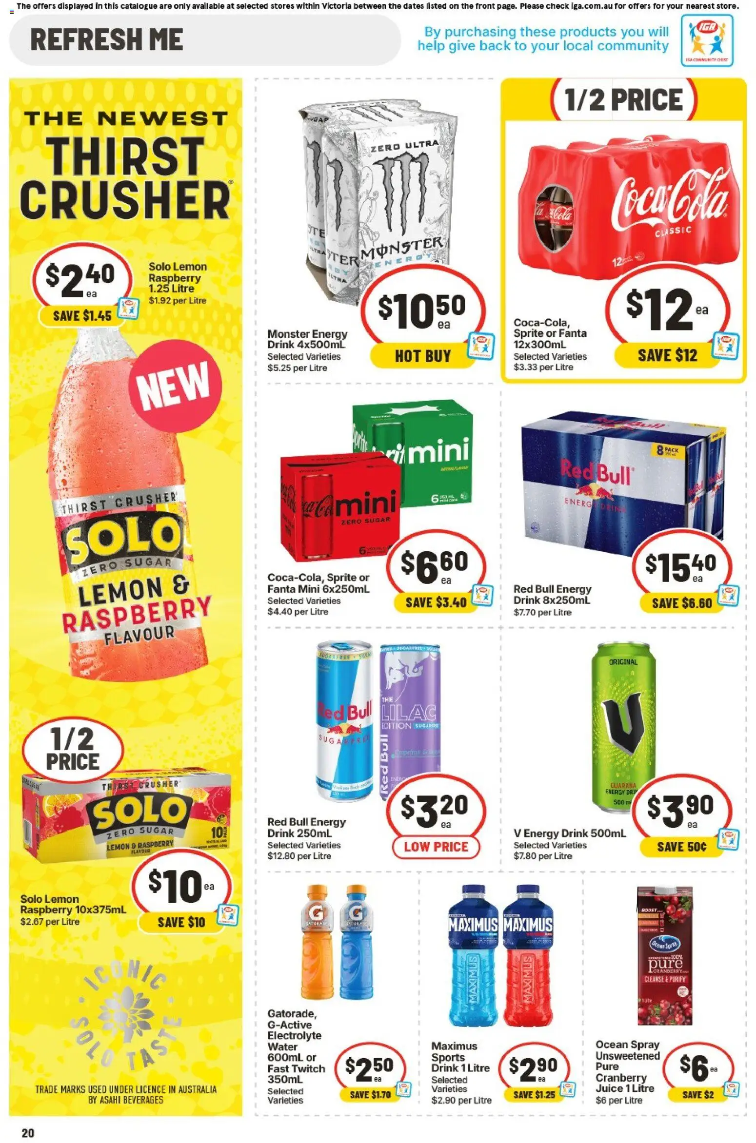 IGA catalogue - valid from 19/08/2026 | Page: 18 | Products: Energy drink, Juice, Red Bull, Sprite