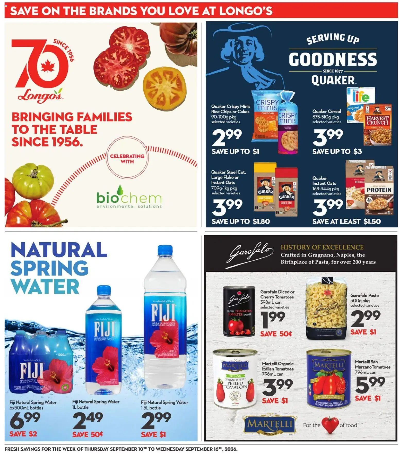 Longo's flyer valid from Sep 10, 2026 | Page: 25 | Products: Pasta, Chips, Water, Protein