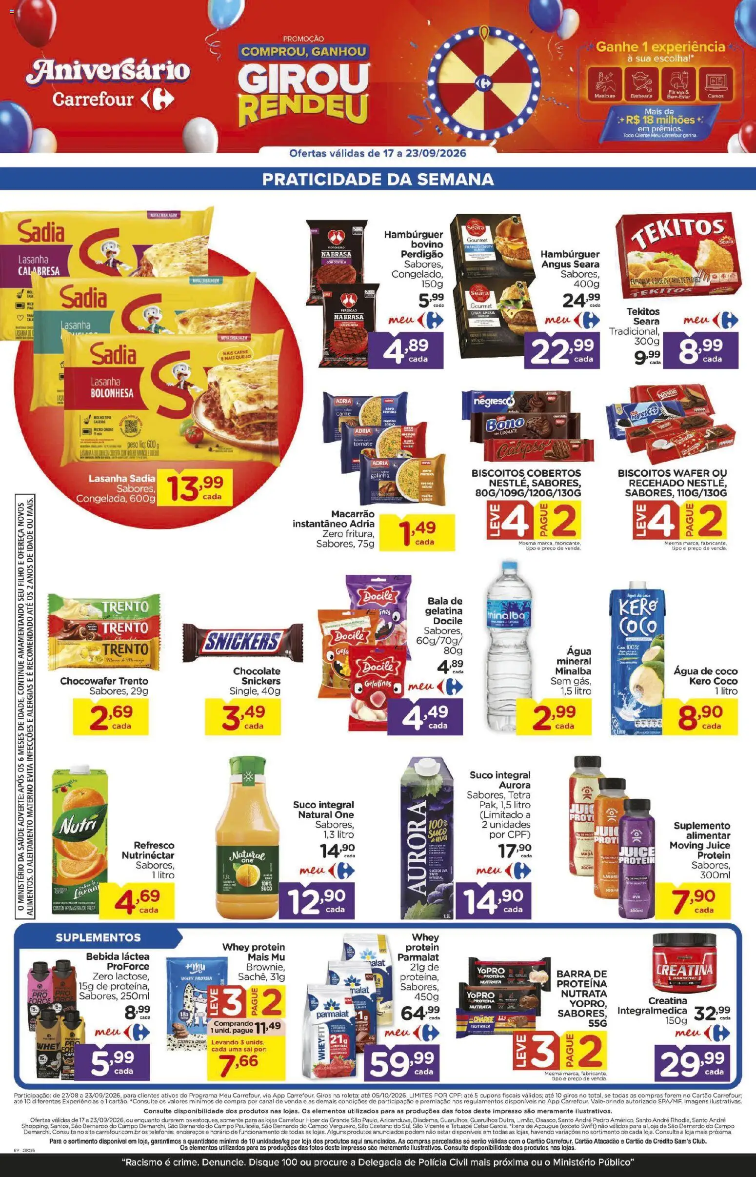 Carrefour Folheto - válido de 17/09/2026 | Página: 6 | Produtos: Coco, Macarrão, Hambúrguer, Whey protein