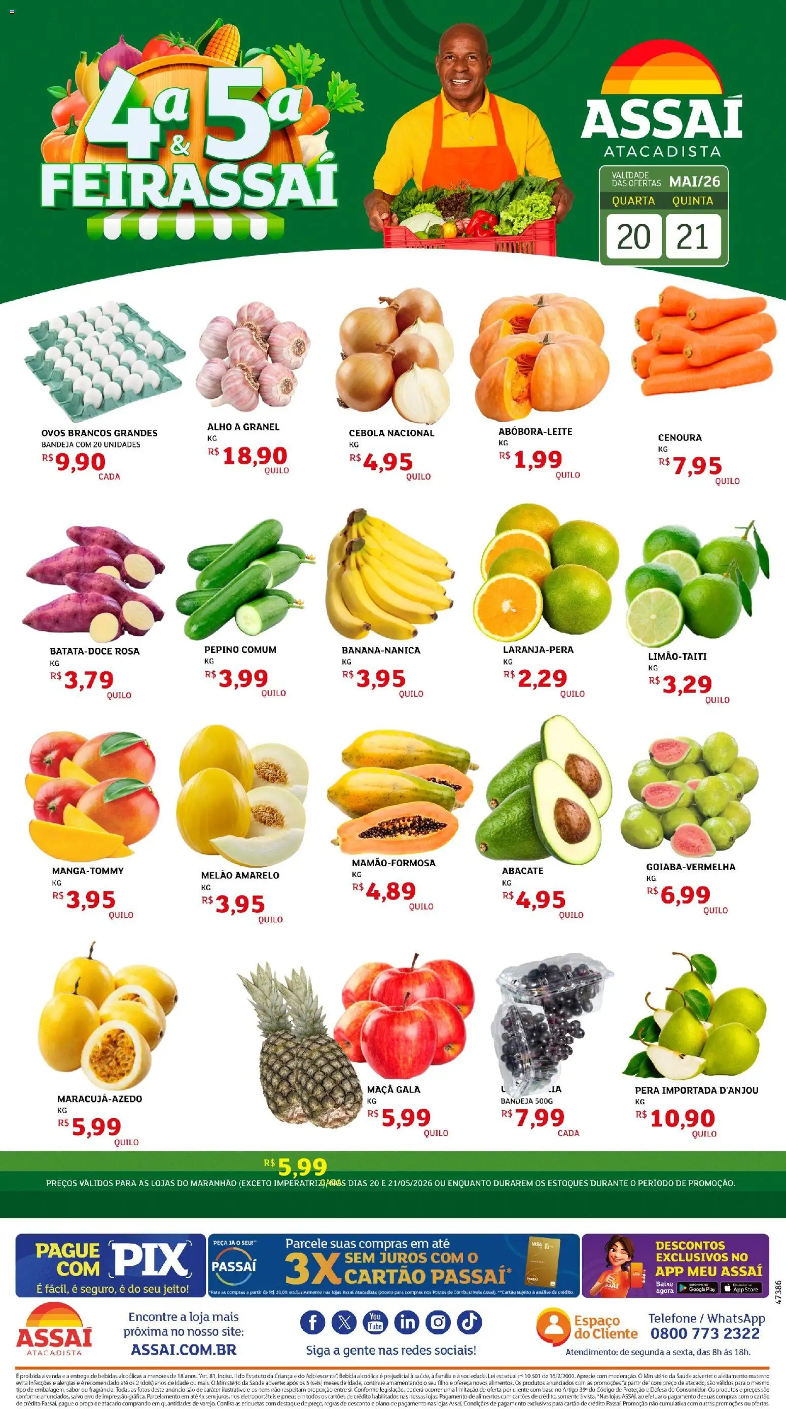 Assaí Atacadista Folheto - válido de 20.05.2026 | Página: 1 | Produtos: Melão, Pera, Cenoura, Telefone