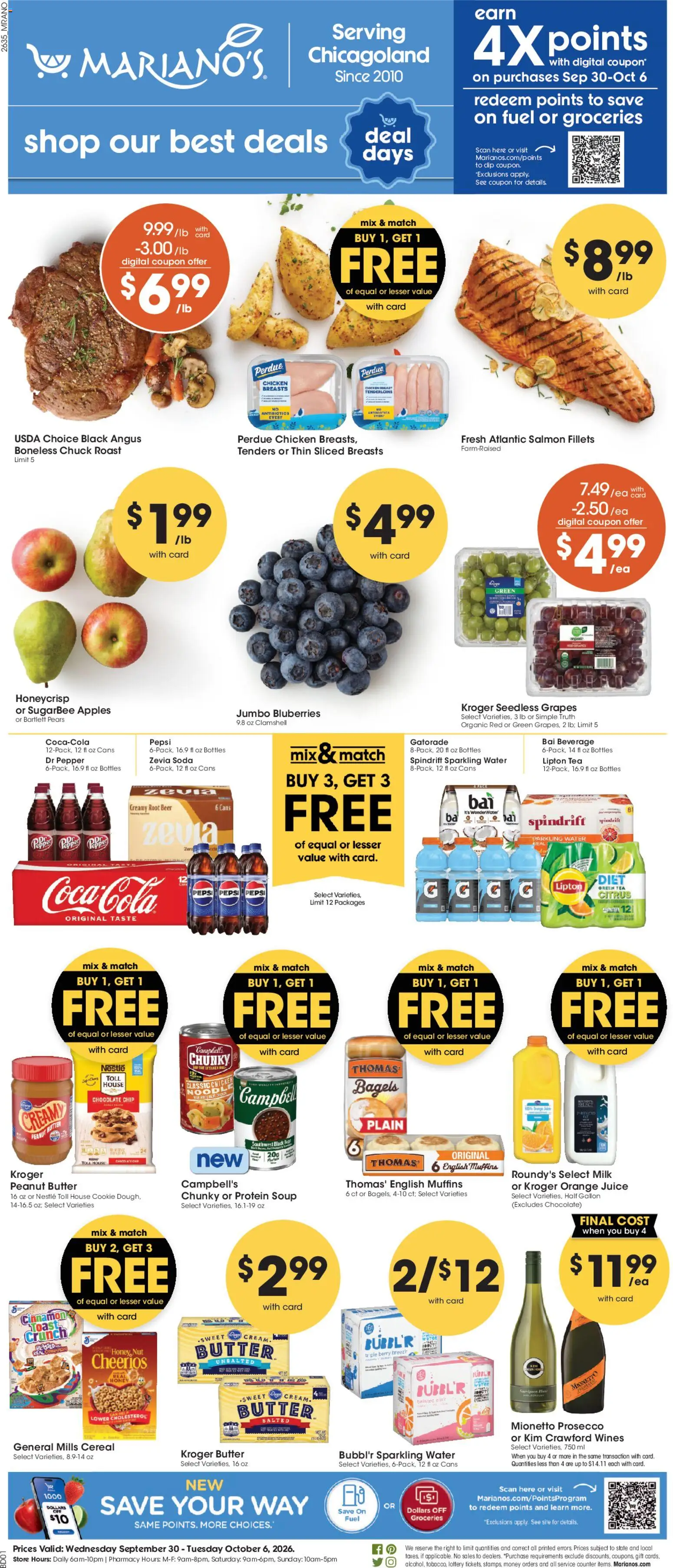 Mariano's Weekly Ad - valid from 09/30/2026 | Page: 1 | Products: Chicken breasts, Protein, Pepper, Pepsi