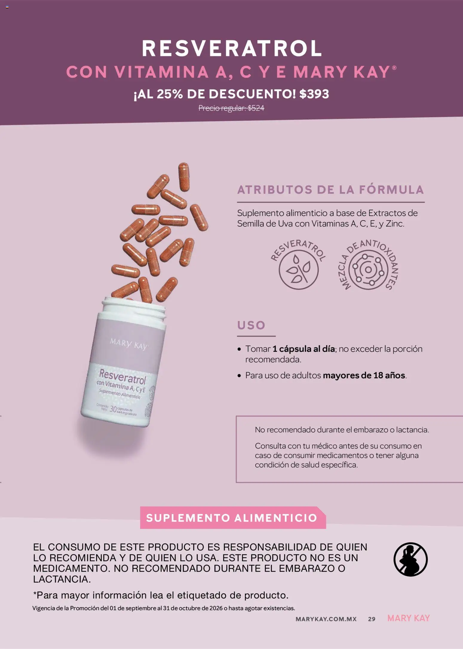 Nuevas ofertas de Mary Kay válidas en toda la República Mexicana desde el 01/09/2026. ¡Encuentra las mejores ofertas en Mary Kay catálogo! | Página: 29 | Productos: Uva, Vitaminas, Cápsulas