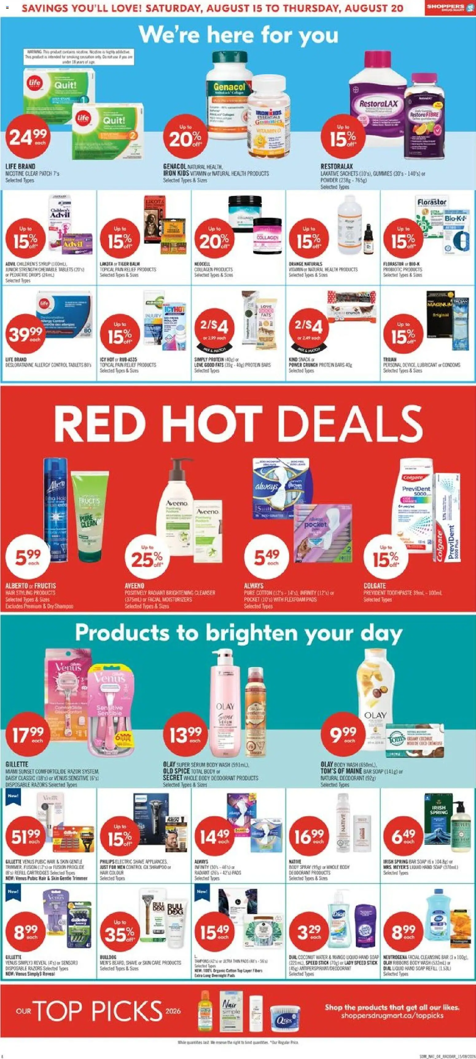 Shoppers flyer valid from Aug 14, 2026 | Page: 8 | Products: Coconut, Iron, Body wash, Protein