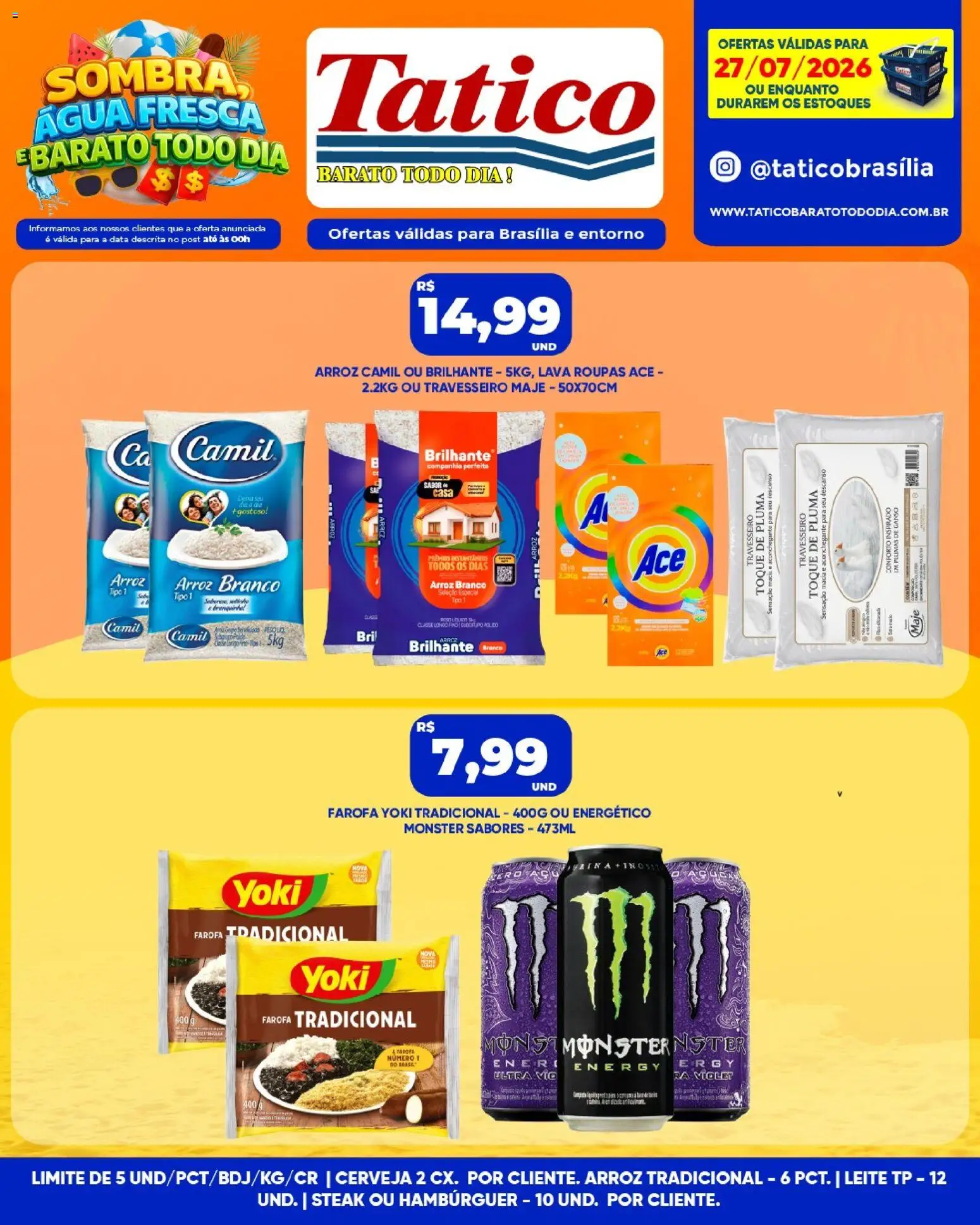 Tatico Folheto - válido de 27/07/2026 | Página: 8 | Produtos: Energético, Arroz, Hambúrguer, Monster